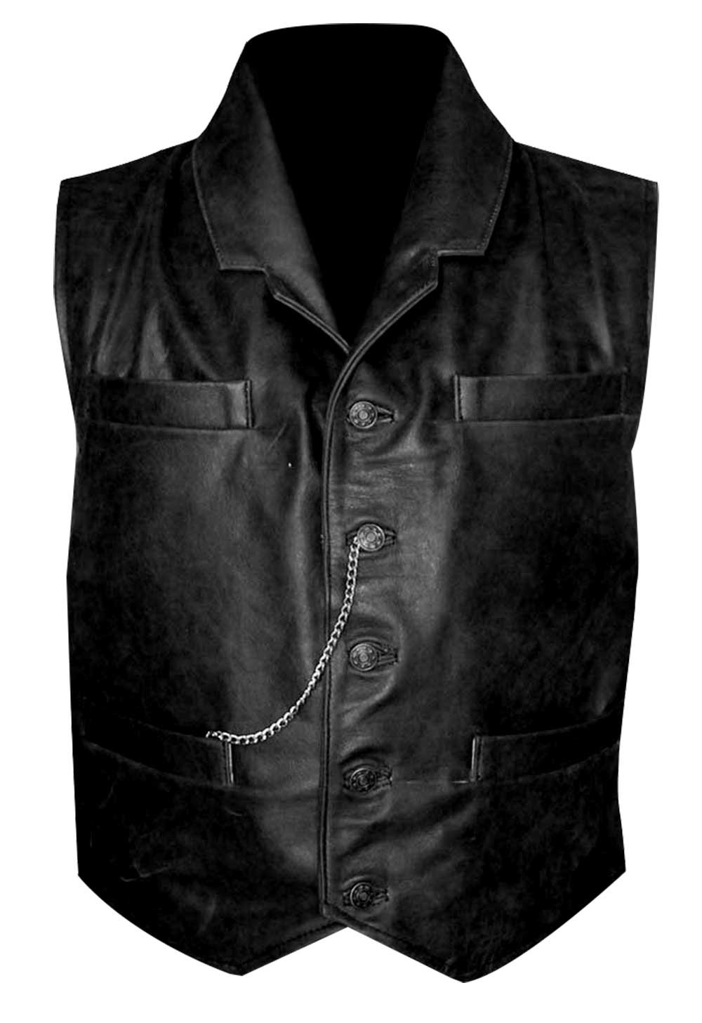 Anson Mount Hell on Wheels Cullen Bohannon Biker Black Genuine Leather Vest for Motorcycle Riding & Cosplay
