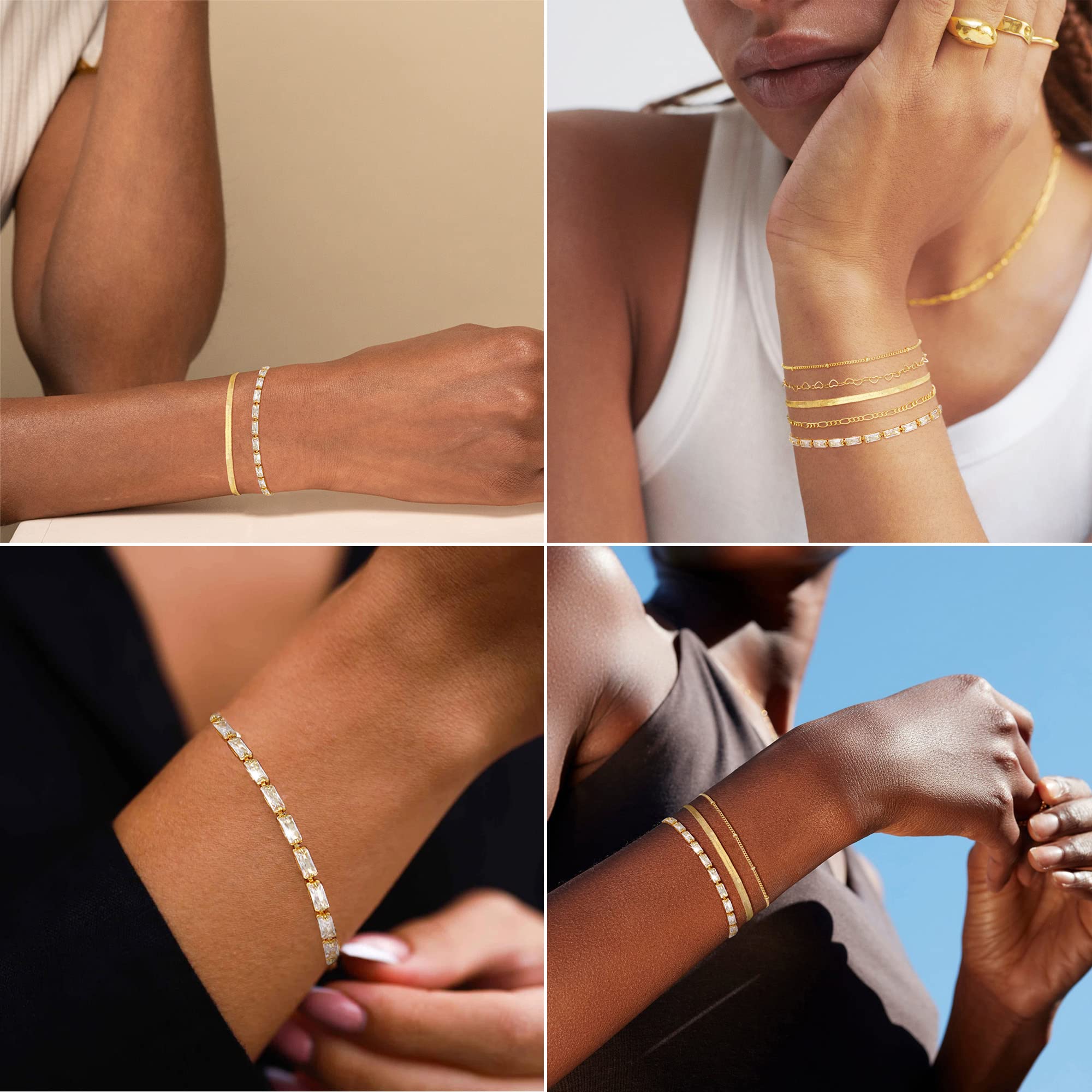 Trendy 14K Gold Plated Beaded Chain Bracelet Set for Women - Dainty Stackable Paperclip Bracelets, Thin Small Cute Jewelry Gift (Waterproof, Fashion Accessories) - Perfect for Daily Wear, Office, Date Night & Special Occasions