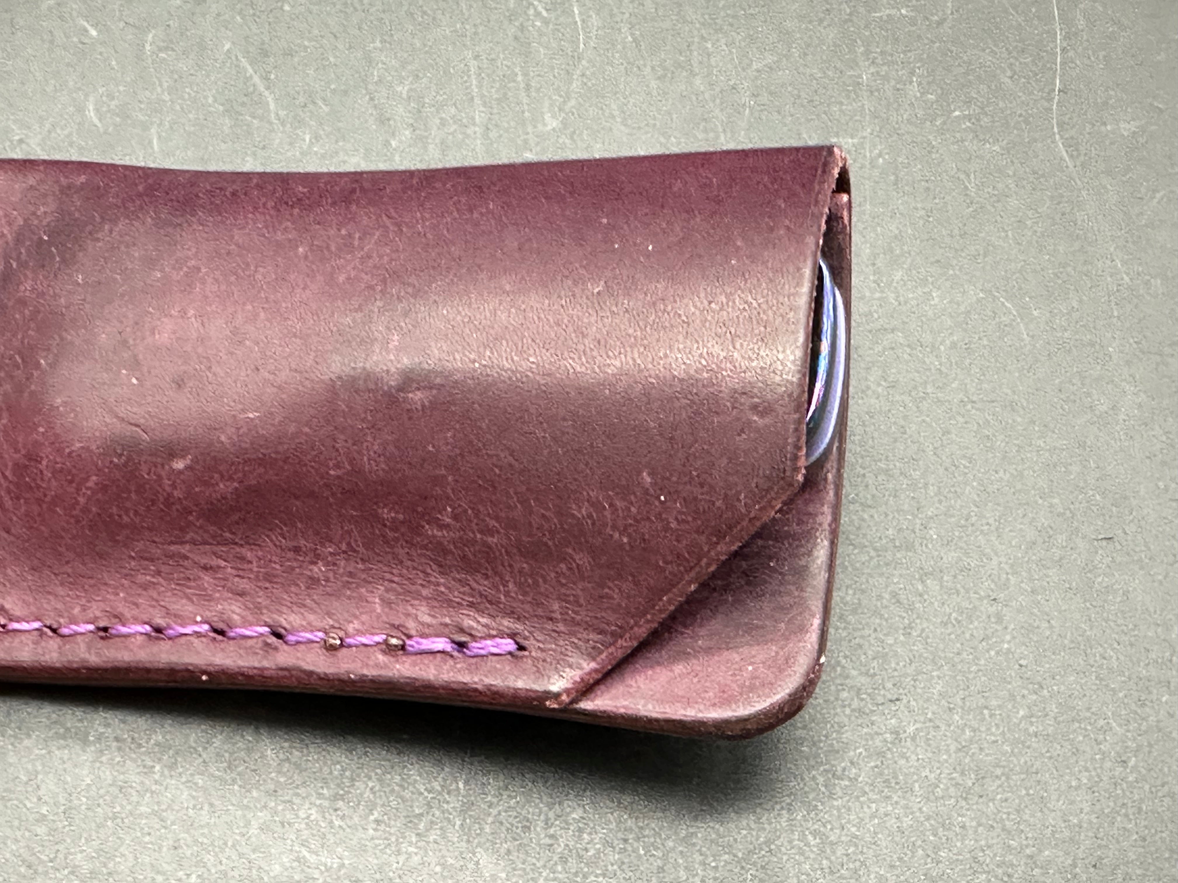 Kaviso QSP Penguin Mini Pocket Knife - Purple Titanium & Timascus Blade with Custom Purple Oak City Leather Slip | EDC, Outdoor, Camping & Everyday Carry Accessories