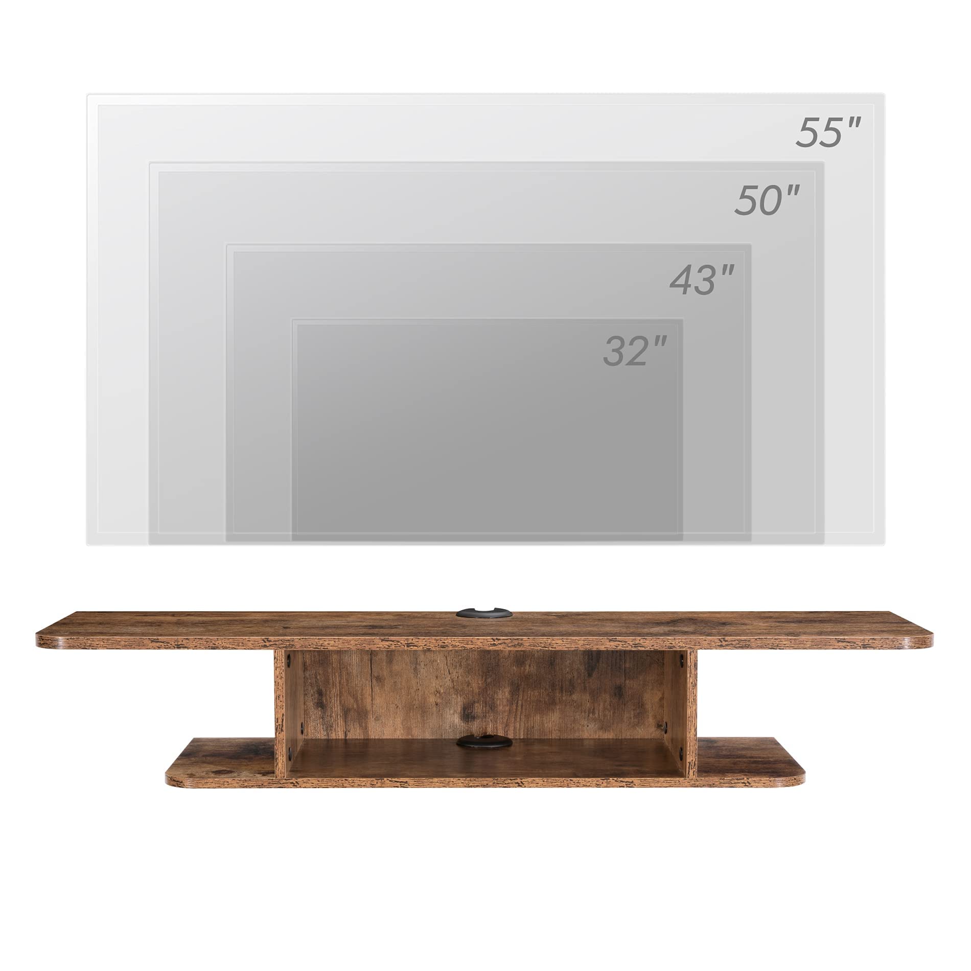 55 Inch Floating TV Stand Wall Mounted Entertainment Center - Modern Wood Storage Cabinet Media Console for Living Room, Perfect for TVs, Cable Box & Components - Brown