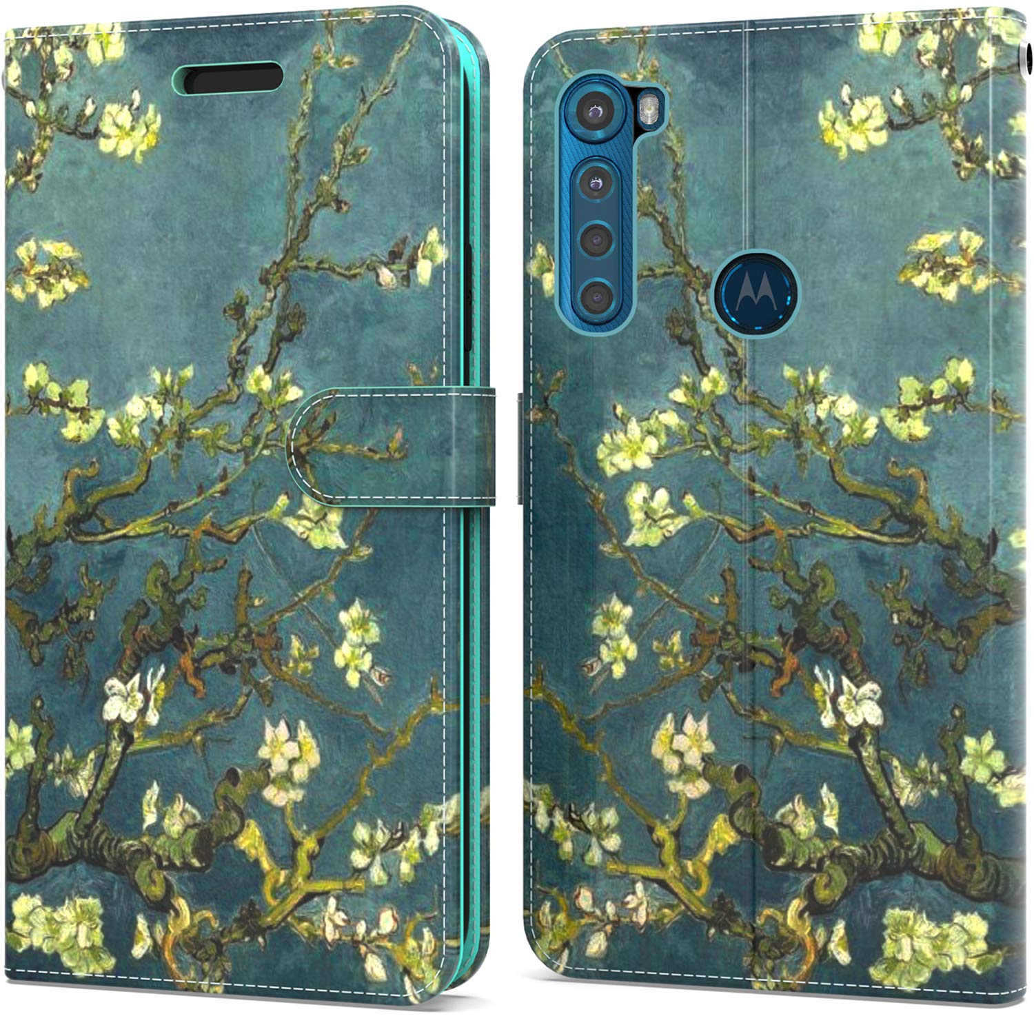 Motorola Moto One Fusion Plus Wallet Case with RFID Blocking - PU Leather Flip Folio Stand Phone Cover (Almond Blossom) - Perfect for Daily Use, Travel & Contactless Payment Protection