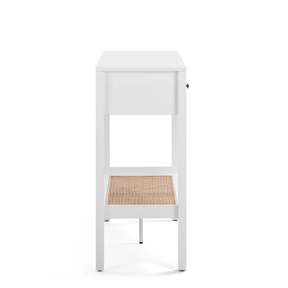 Azriel White & Rattan Wooden Hallway Console Table with 2 Drawers - Entryway Furniture for Foyer, Living Room, or Bedroom Decor