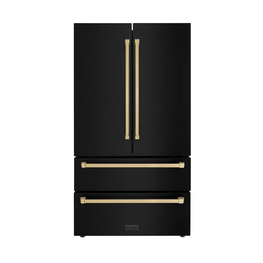 ZLINE Autograph Edition 48-inch Black Stainless Steel Kitchen Package - Dual Fuel Range, Range Hood, Dishwasher & Refrigerator with Champagne Bronze Accents (4AKPR RABRHDWV48 CB) - Perfect for Modern Luxury Kitchens & Gourmet Cooking