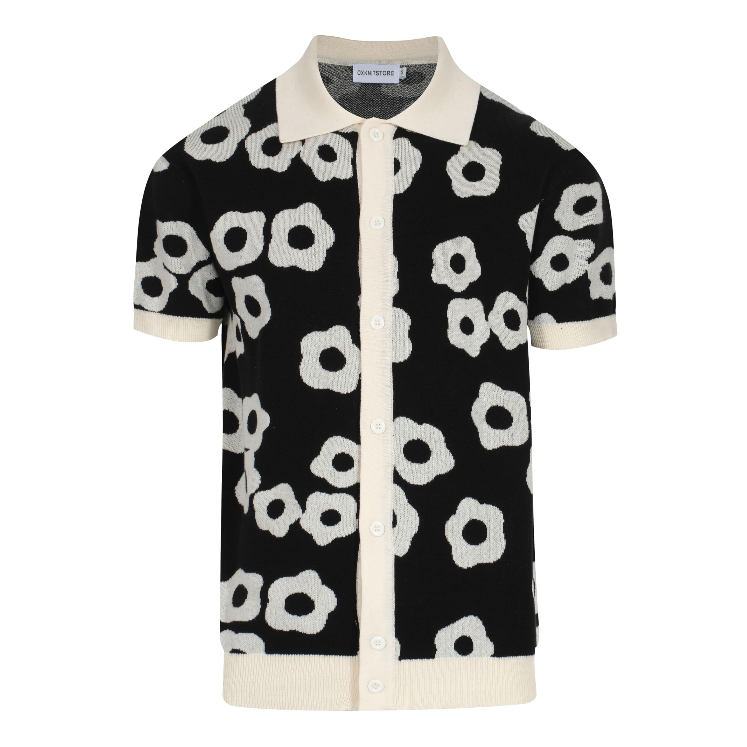 Vintage Men's Polo Shirts - Short Sleeve Floral Knit Golf Shirt with Jacquard Design | Casual Retro Style for Golf, Summer Outfits & Everyday Wear