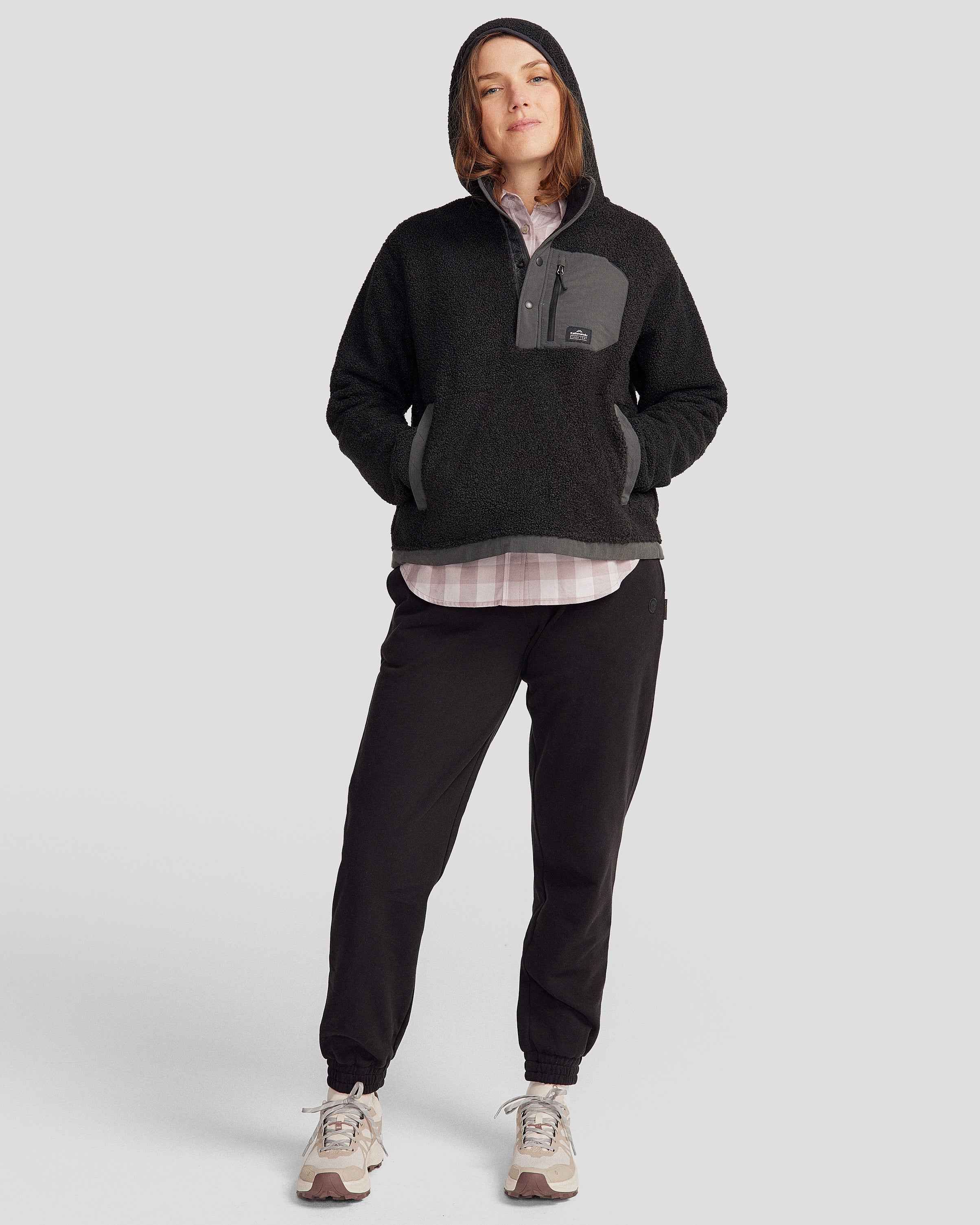 Women's Co Z High Pile Hooded Pullover v2 - Soft Fleece Winter Jacket with Kangaroo Pocket, Black Stingray Color | Perfect for Outdoor Activities, Casual Wear & Cold Weather Fashion