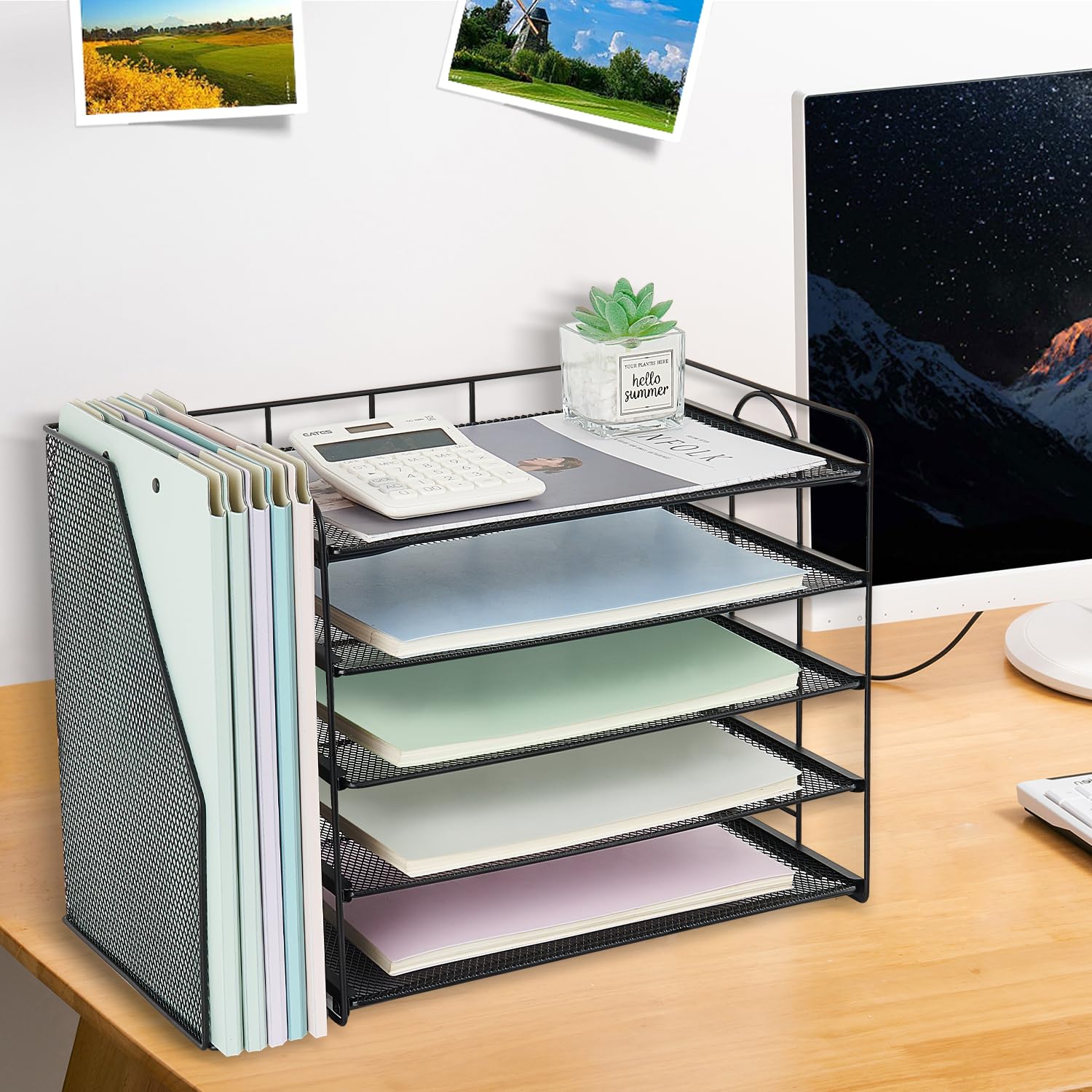 OPNCIE 5-Tier Paper Letter Tray File Organizer - Black Desk Organizer for Office, Classroom & Workspace | File Storage Solution for Documents, Mail & Office Supplies | Perfect for Home, School & Professional Organization