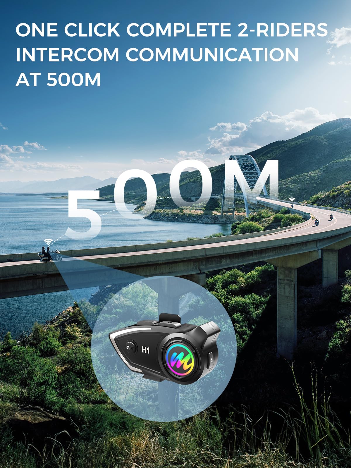 Moman H1 2 Pack Motorcycle Bluetooth Intercom Headset - Wireless 5.0 Communication System with AI Voice Assistant, IP67 Waterproof, Auto Answer & Noise Cancellation for Motorbike Helmets - Perfect for Group Riding, Touring & Adventure Motorcycling