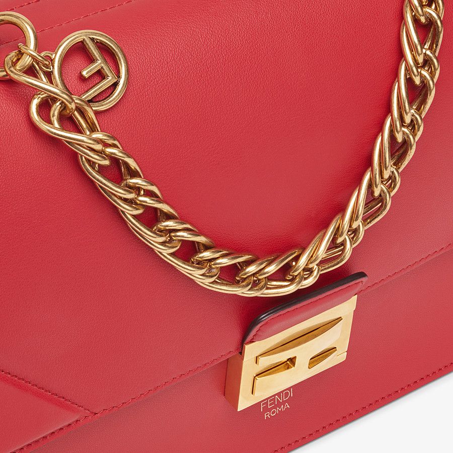 Fendi Kan U Leather Handbag for Women - Genuine Leather Crossbody Bag in Red - Perfect for Work, Travel & Evening Out