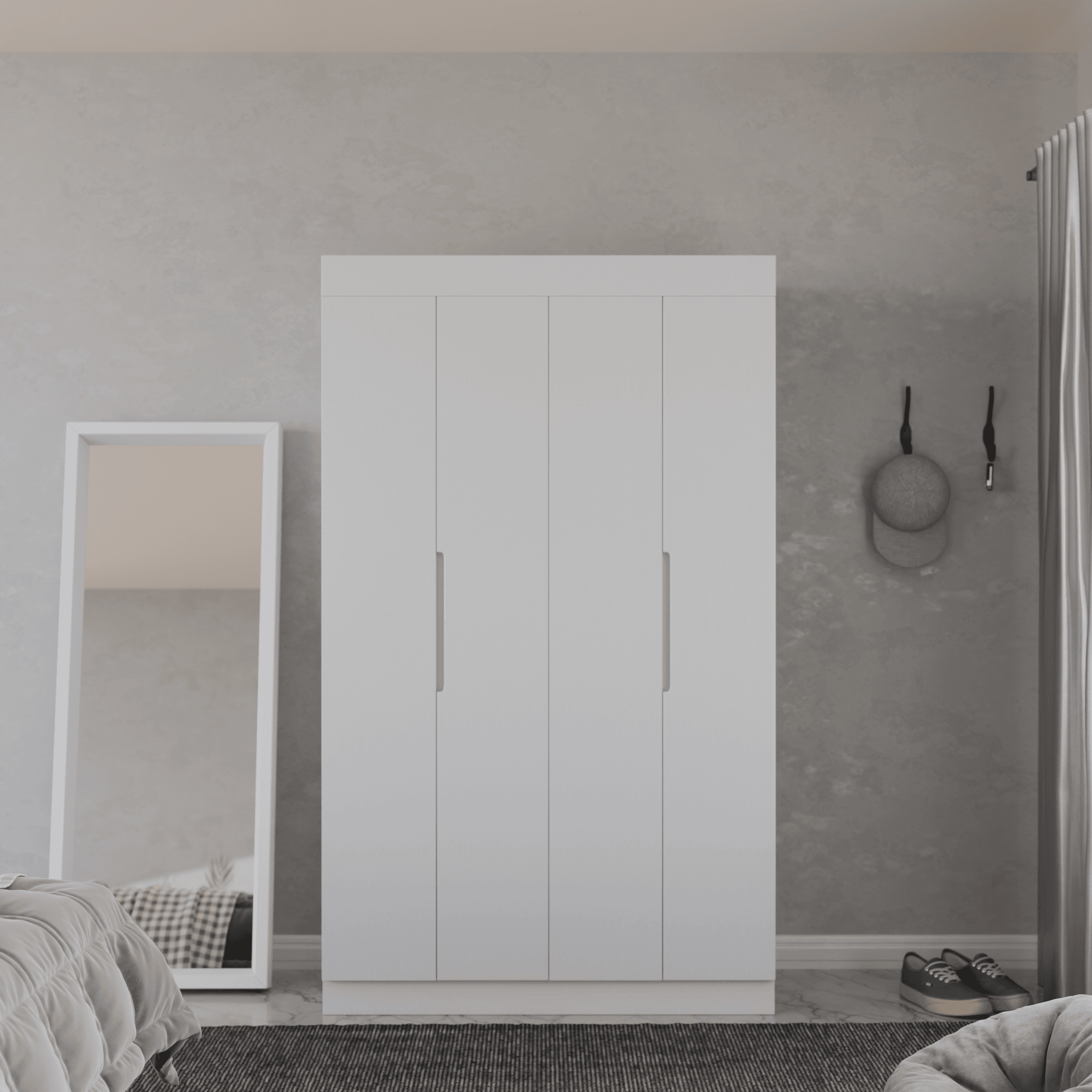 Harris 4 Door Open Wardrobe - Modern Closet Organizer for Bedroom, Living Room & Entryway - Spacious Storage Cabinet with Adjustable Shelves & Hanging Rod