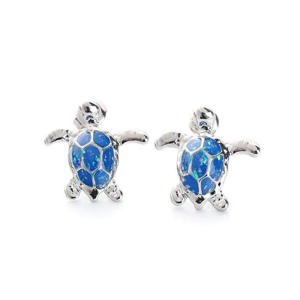 Cute Sea Turtle Blue Imitation Fire Opal Stud Earrings for Women - Stylish Fashion Jewelry Accessories for Wedding, Party & Gift Giving | Trendy Girls Earrings for Everyday Wear & Special Occasions