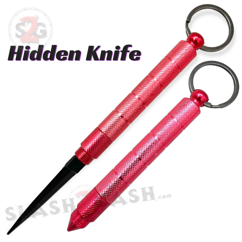 Kubotan Self Defense Stick with Hidden Knife - Tactical Keychain for Personal Protection - Perfect for Hiking, Jogging & Night Safety (Red Rose Design)