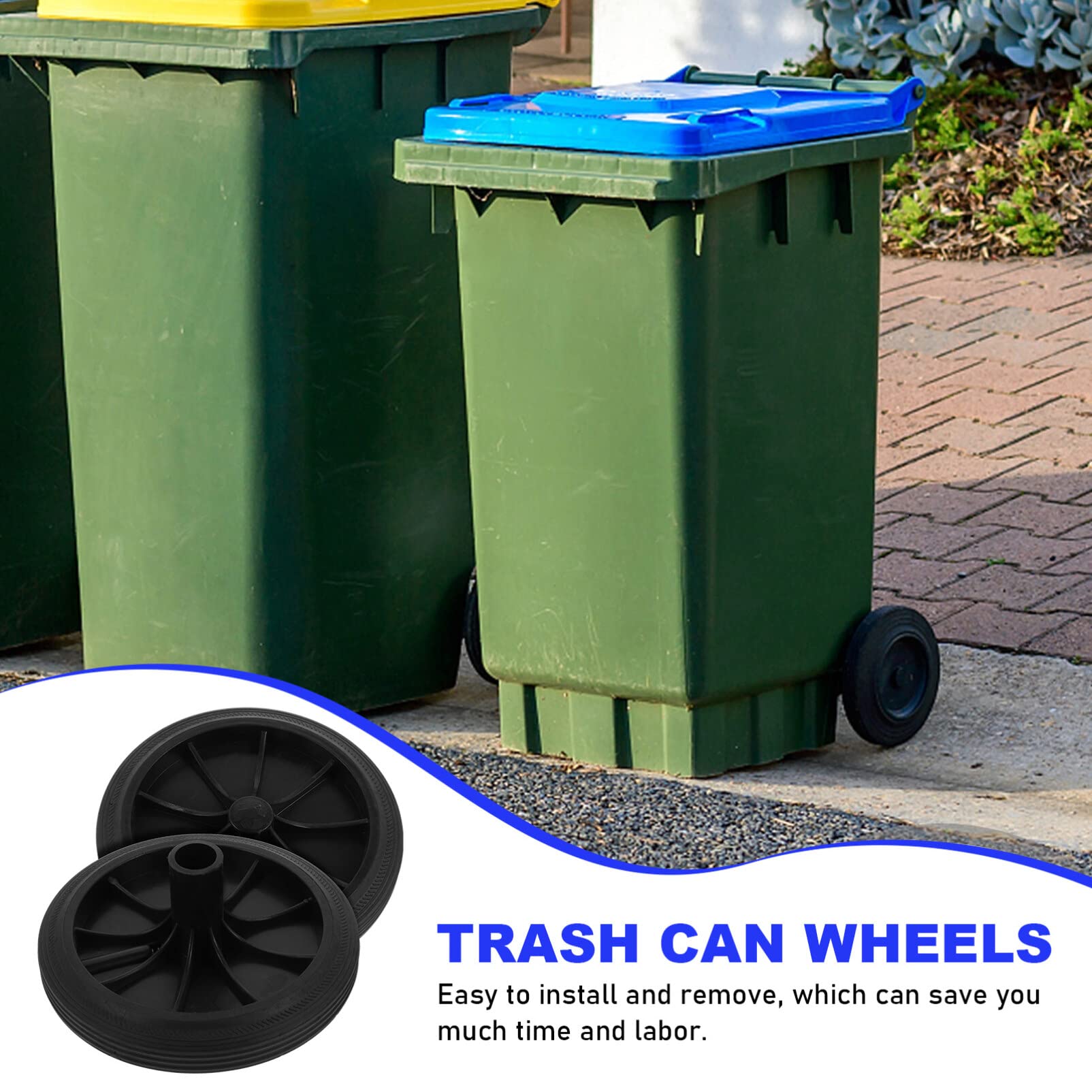 Cabilock 2-Pack Trash Can Replacement Wheels - Heavy Duty Rubber Garbage Bin Wheels, Wastebasket Pulley Accessories (Black) - Perfect for Outdoor/Indoor Trash Cans, Dumpsters & Recycling Bins