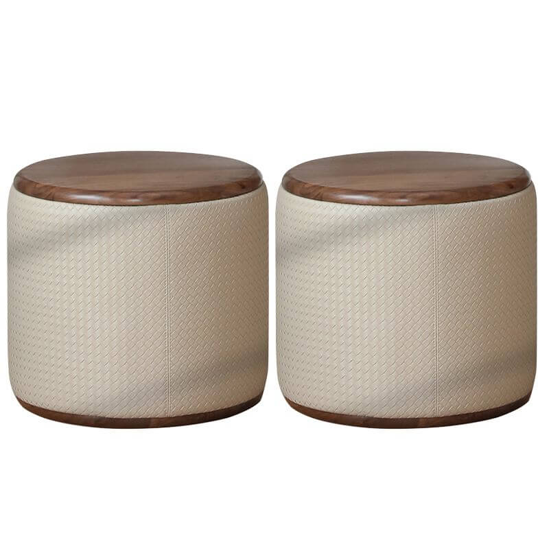 Brown Upholstered Vanity Stool with Solid Wood Frame - Backless Makeup Seat for Bedroom, Dressing Table & Vanity Area