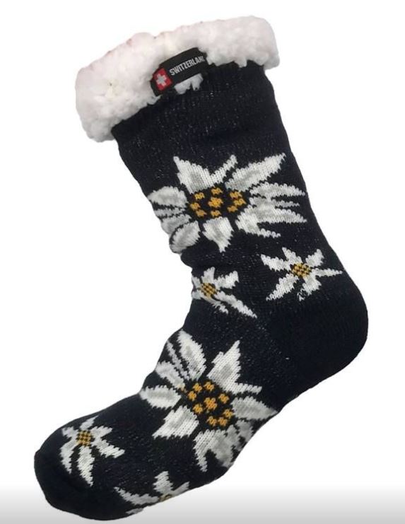 Premium Swiss Alpine Hut Socks with Edelweiss Design - Warm Wool Hiking Socks for Men & Women - Perfect for Winter Trekking, Skiing & Outdoor Adventures