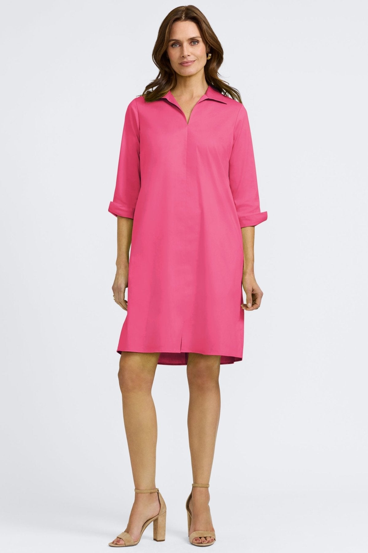 Agnes Stretch Matte Sateen 3/4 Sleeve Wrap Dress for Women - Elegant Office Wear & Cocktail Party Outfit