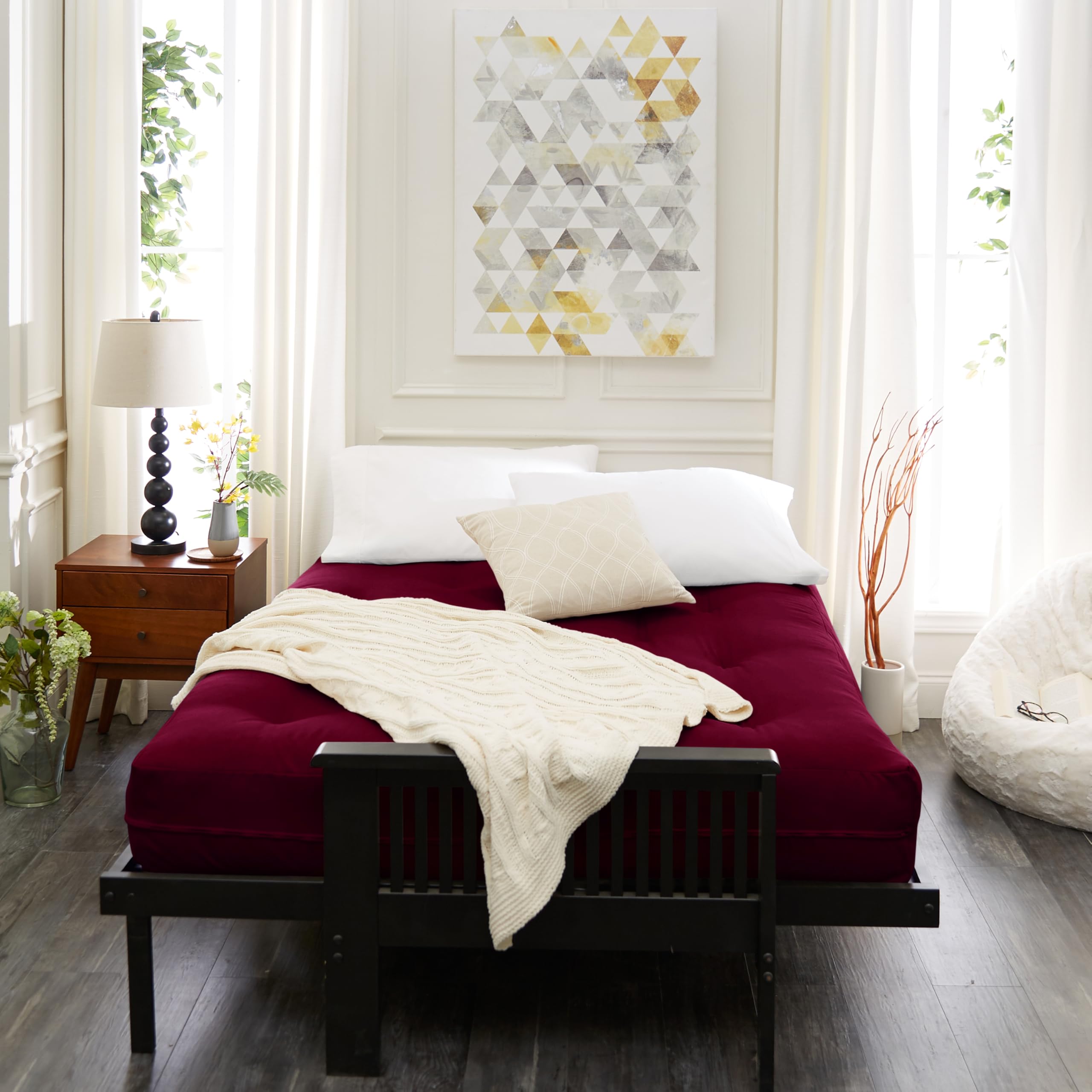8-Inch Poly Solid Full Futon Mattress in Burgundy - Comfortable and Durable for Guest Beds, Dorm Rooms, and Small Spaces