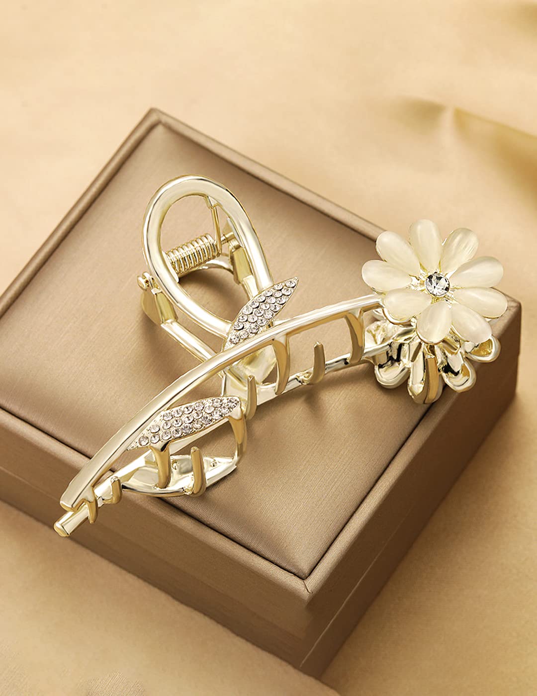 Golden Floral Claw Clips for Women & Girls - Large Hair Clutch Hair Accessories for Thick Hair, Ponytails & Updos - Perfect Gift for Women & Girls