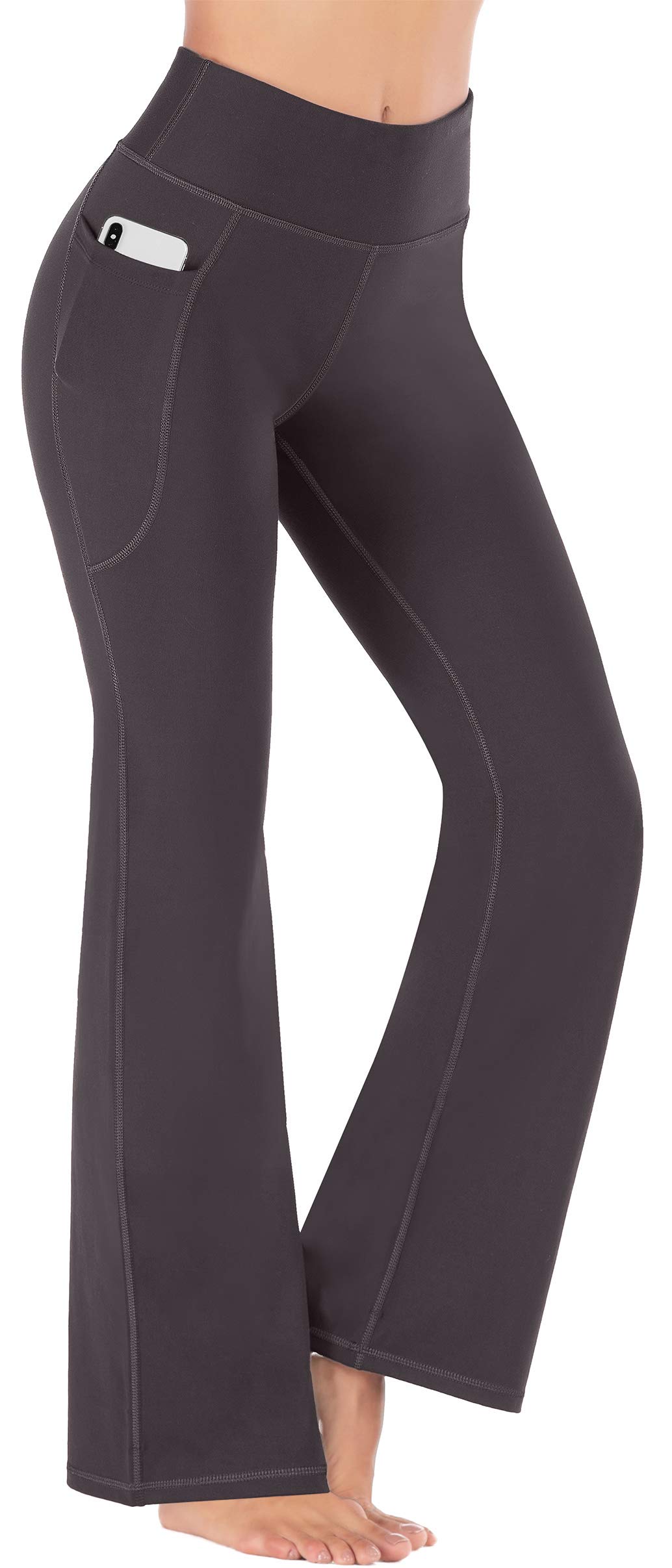 Healthyoga Women's Bootcut Yoga Pants with Pockets - High Waisted Workout, Bootleg Work & Dress Pants for Yoga, Office & Casual Wear