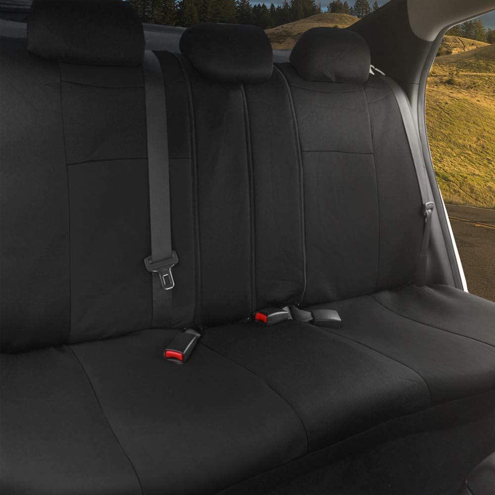 BDK 4-Piece Auto Carpet Floor Mats Set with PolyPro Car Seat Covers & Steering Wheel Cover - Universal Fit for Cars, Trucks, Vans & SUVs | Waterproof & Durable Interior Accessories in Black | Perfect for Daily Commute, Road Trips & Family Travel