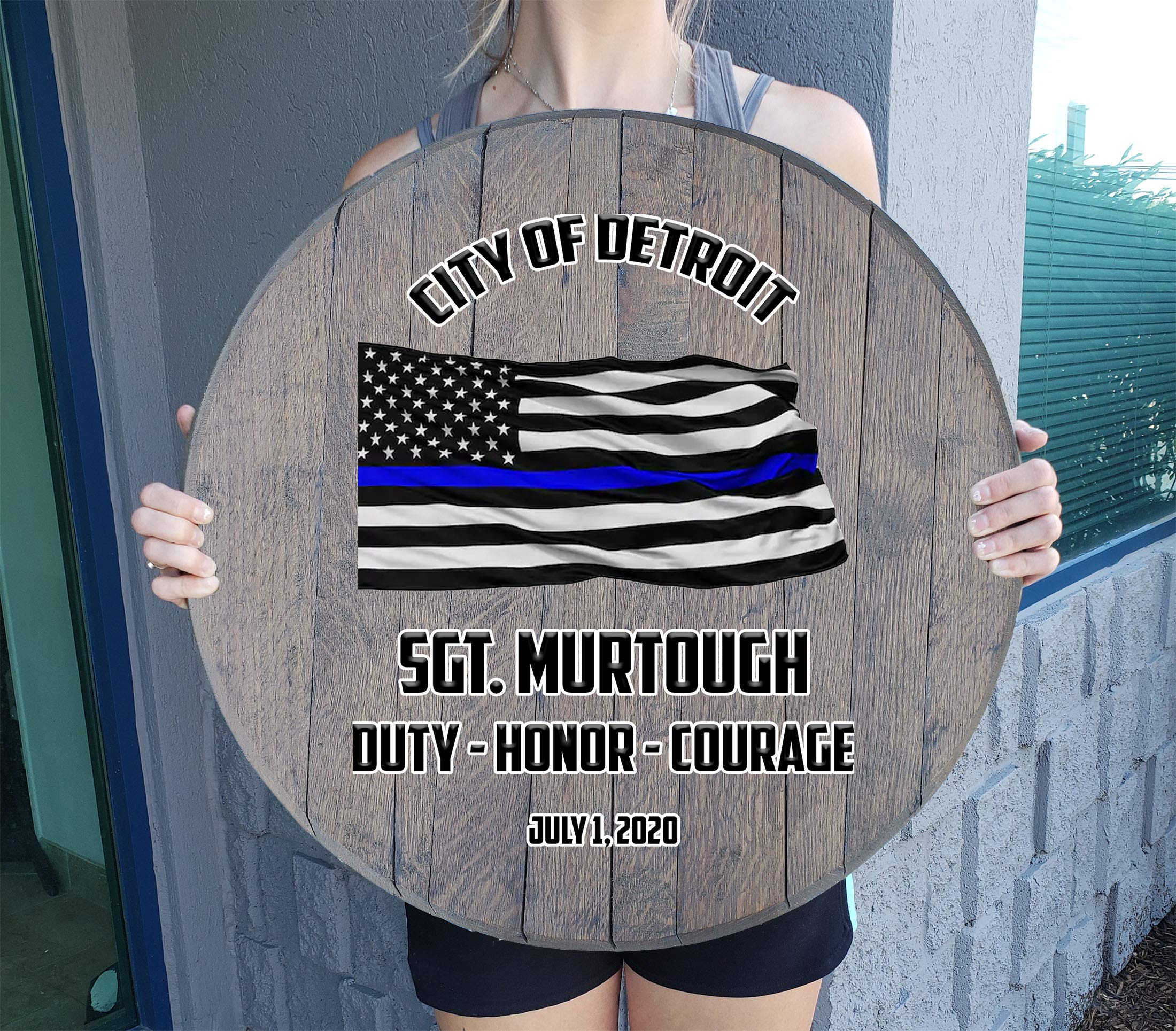 Custom Thin Blue Line Flag Police Retirement Gift - Rustic Wooden Wall Art Decor for Home, Man Cave & Bar - Personalized Barnwood Gray 22 Inch Sign for Law Enforcement Appreciation