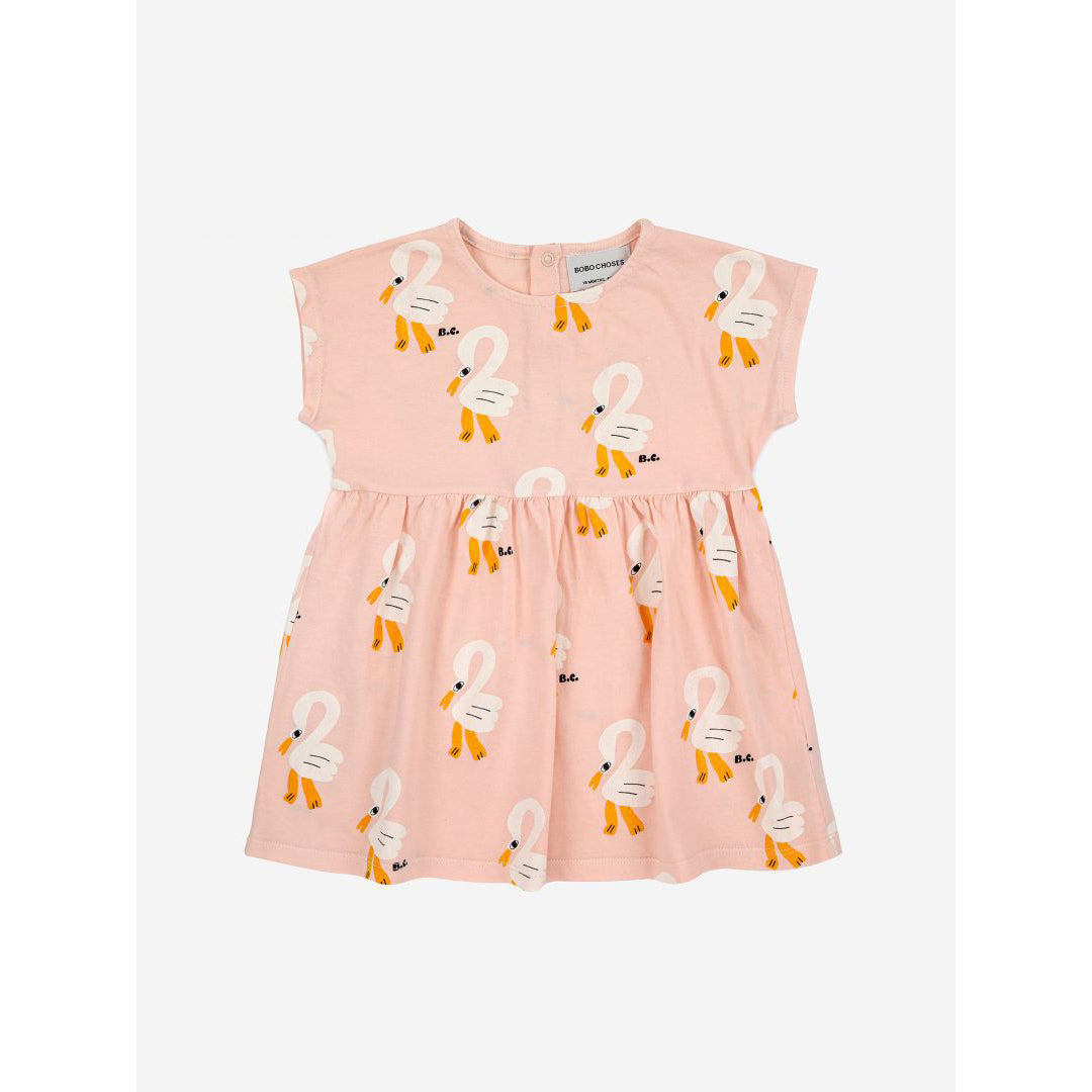 Bobo Choses Pelican Print All Over Dress for Girls - Cute & Comfortable Kids Summer Dress for Playdates, Beach Outings, and Birthday Parties