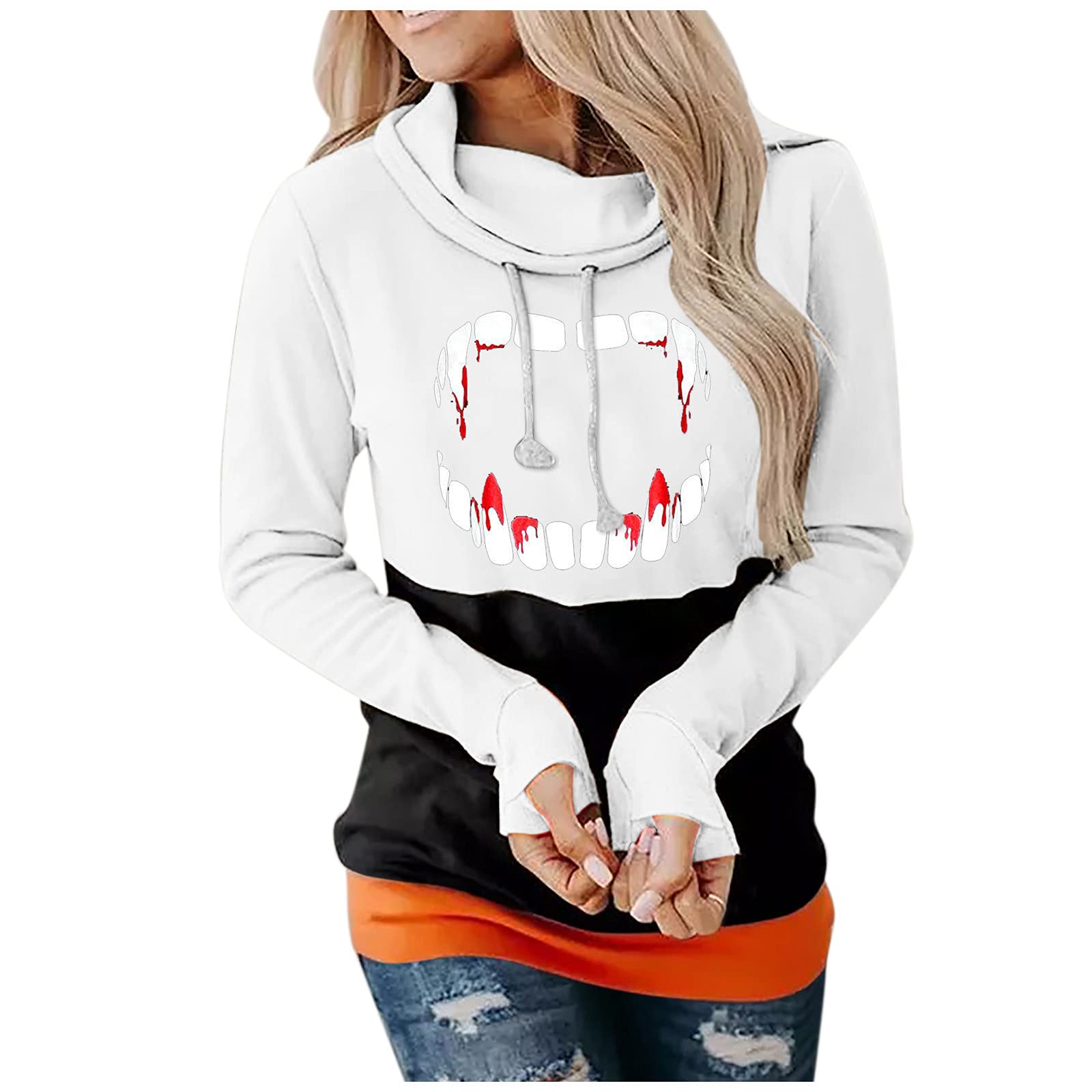 Women's Y2K Oversized Witch Sweatshirt - Long Sleeve Crewneck Pullover Top for Halloween | White Casual Gothic Shirt for Women | Perfect for Halloween Parties, Witch Costumes & Cozy Fall Outfits