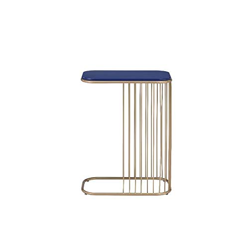 Knocbel Modern C-Shaped End Table - Blue and Gold Metal Side Table for Sofa, Couch, Bed - 18