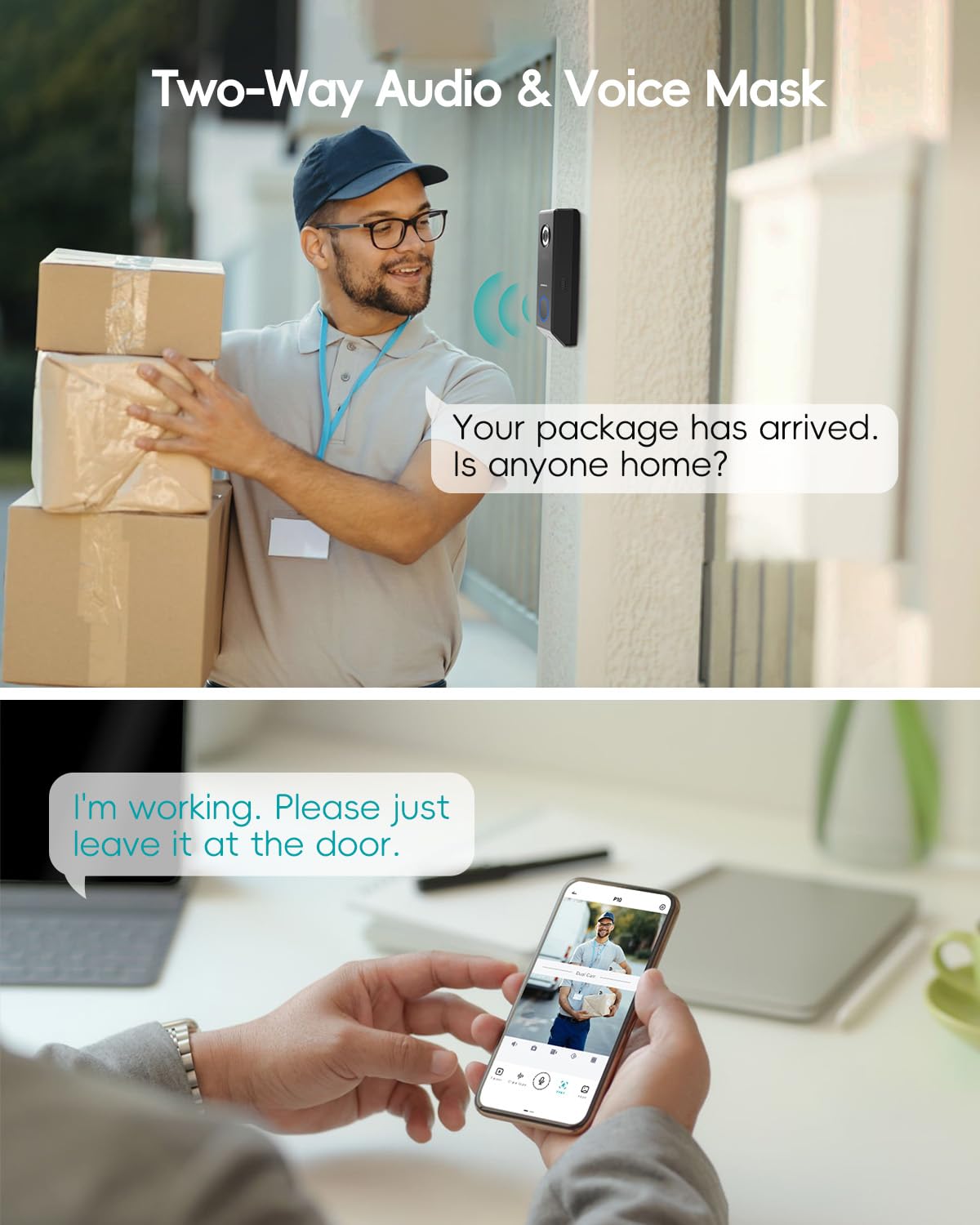 ZUMIMALL 2K HD Dual Lens Video Doorbell Camera with Wireless Chime - Solar & Battery Powered, No Monthly Fees, Wireless/Wired Installation, 2-Way Talk, IP65 Weatherproof, Cloud Storage, Alexa Compatible, PIR Motion Detection, AI Recognition, 2.4G WiFi - Perfect for Home Security & Smart Door Monitoring