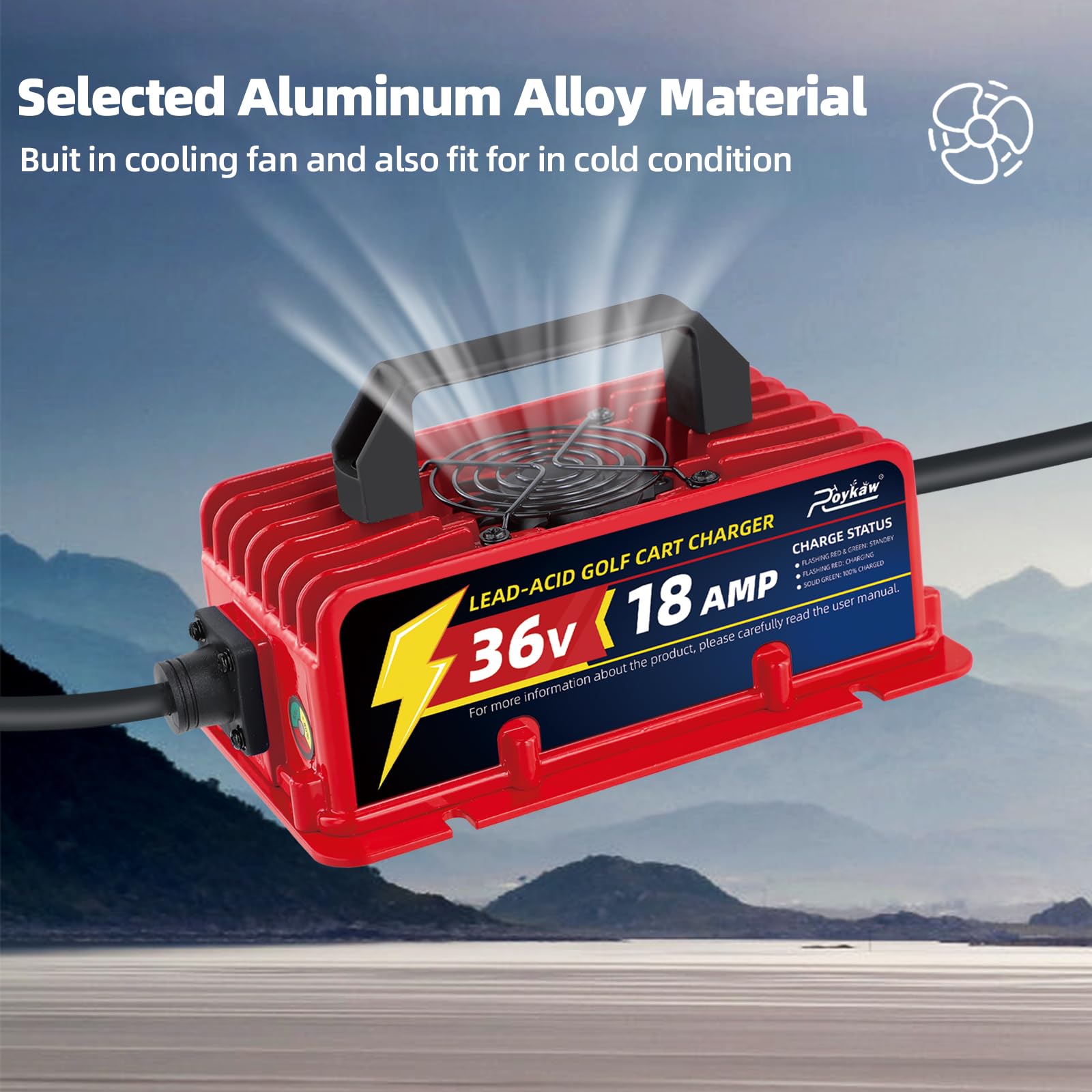 Roykaw 18 Amp 36 Volt Golf Cart Battery Charger - Compatible with EZGO TXT Electric Models, Lead Acid Battery Charger with D Type Plug - Replacement for Powerwise 36v Golf Cart Charger - Perfect for Home, Golf Course & RV Use