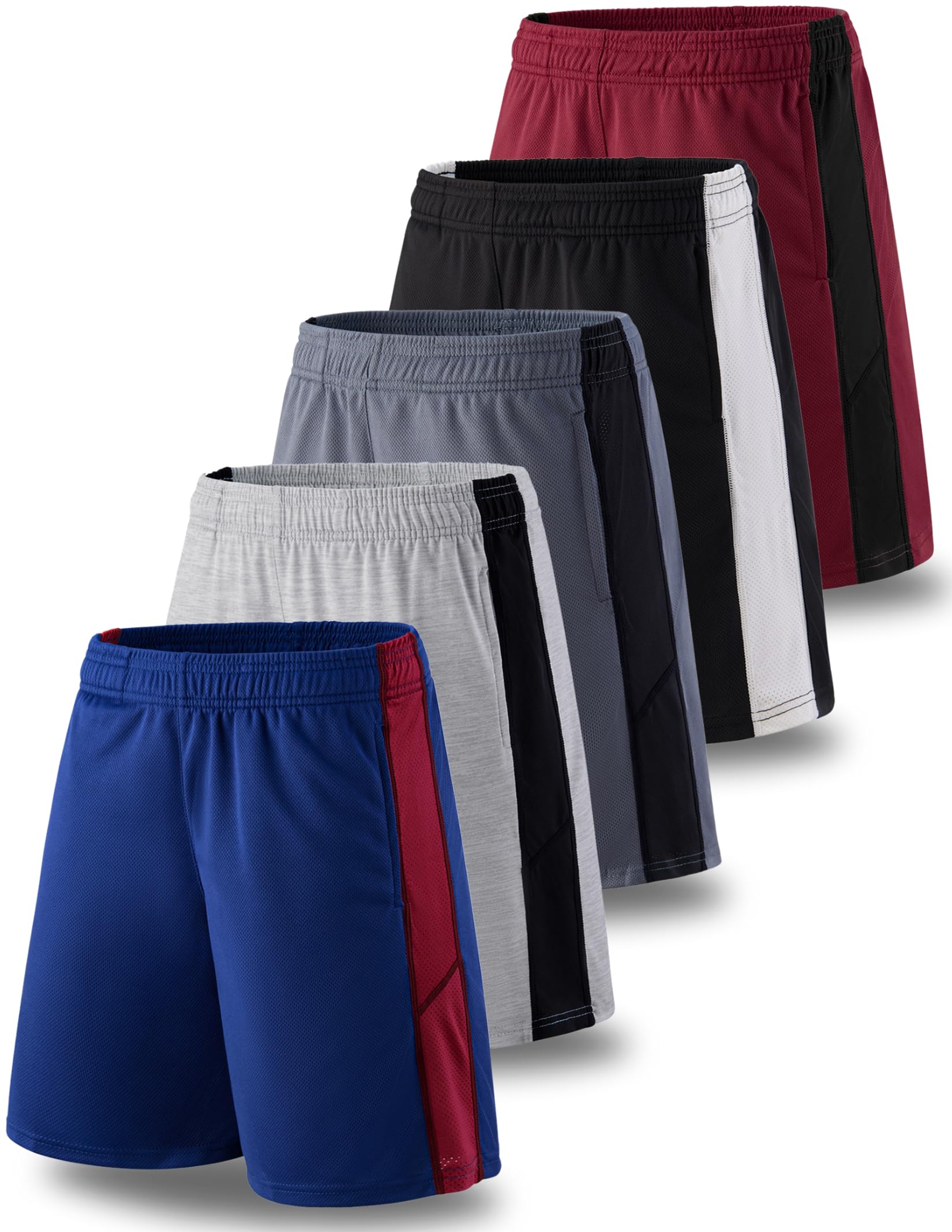 Liberty Imports 5-Pack Boys' Athletic Basketball Shorts - Quick Dry Mesh Activewear with Pockets for Youth Sports & Casual Wear