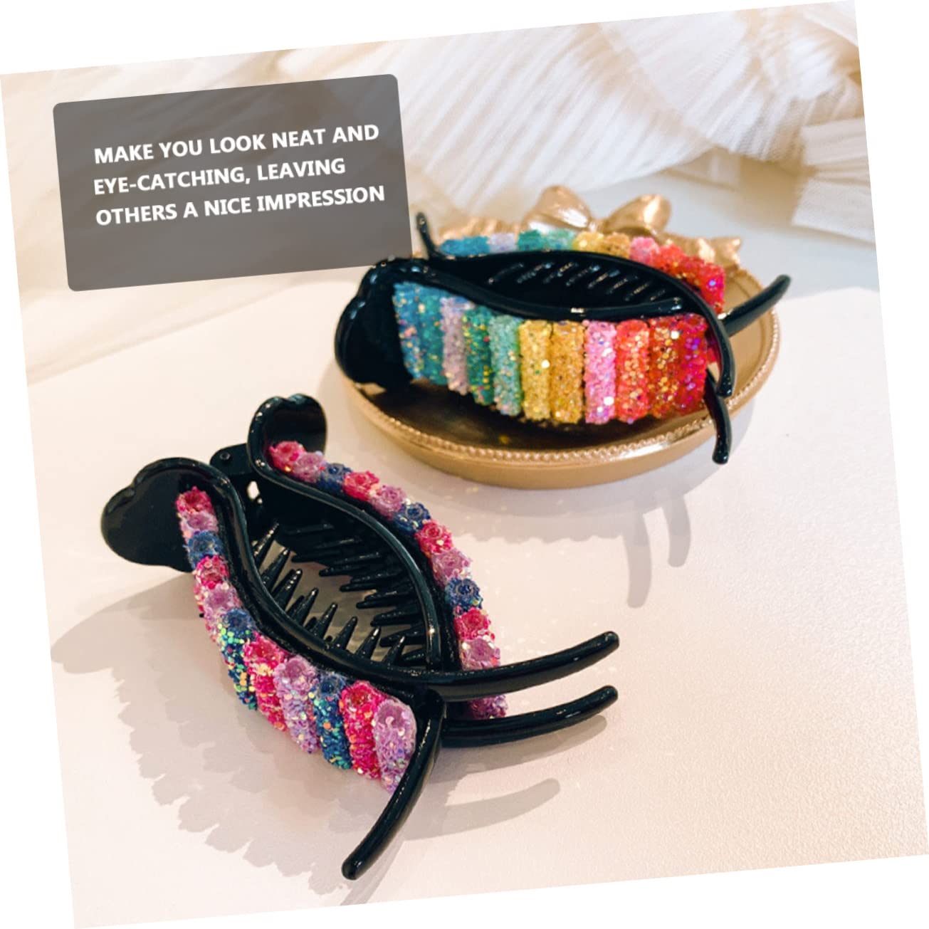 LALAFINA Rainbow Hair Claw Clips 2 Pack - Non-Slip Interlocking Teeth Hair Clips for Women, Hair Accessories for Updos, Ponytails & Bun Hairstyles - Perfect for Parties, Weddings & Everyday Use