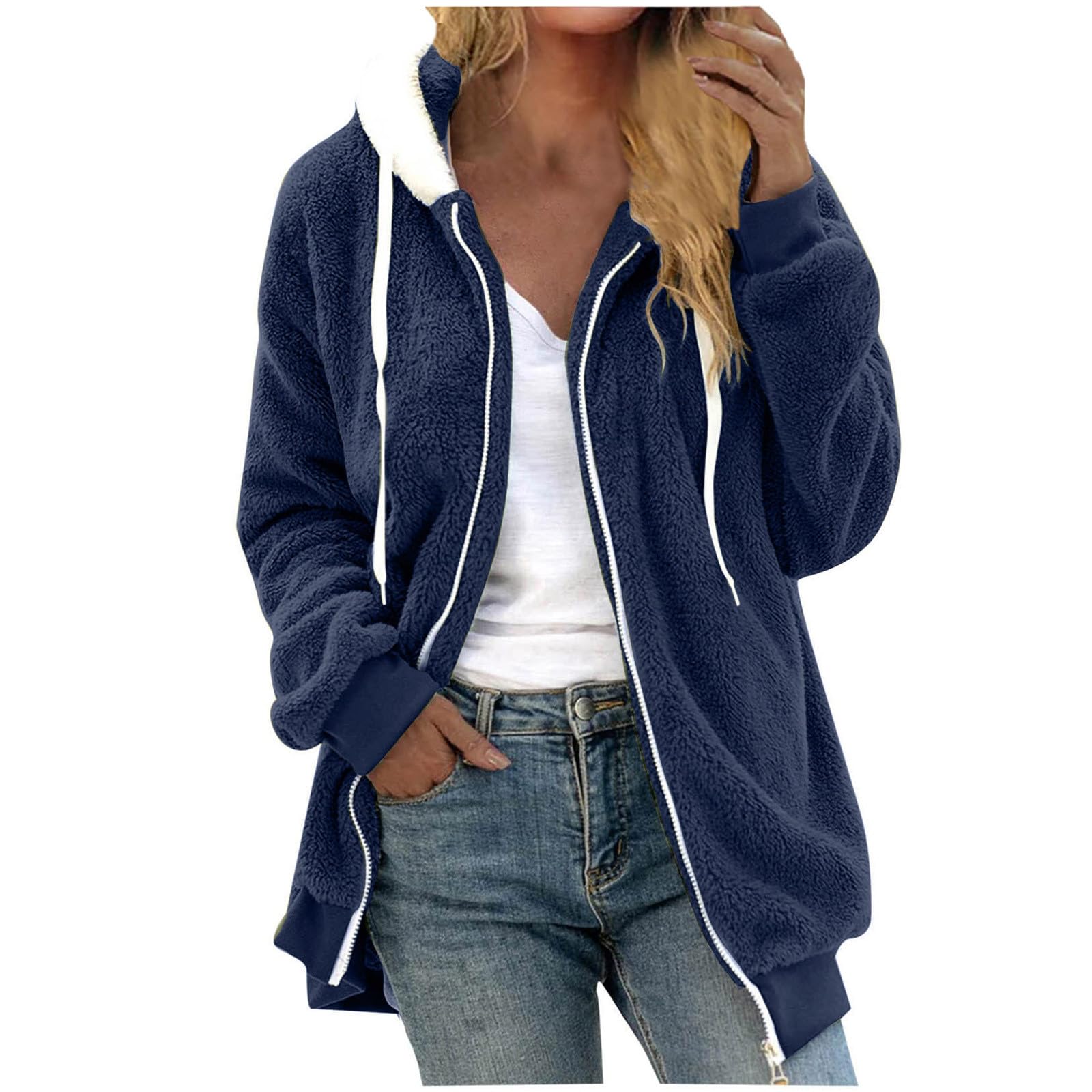Women's 2023 Winter Fleece Jacket - Soft Hooded Full Zip Cardigan Coat with Pockets | Warm Outerwear for Fall & Winter | Casual Daily Wear, Outdoor Activities, Work & Travel | Prime Lightning Deal