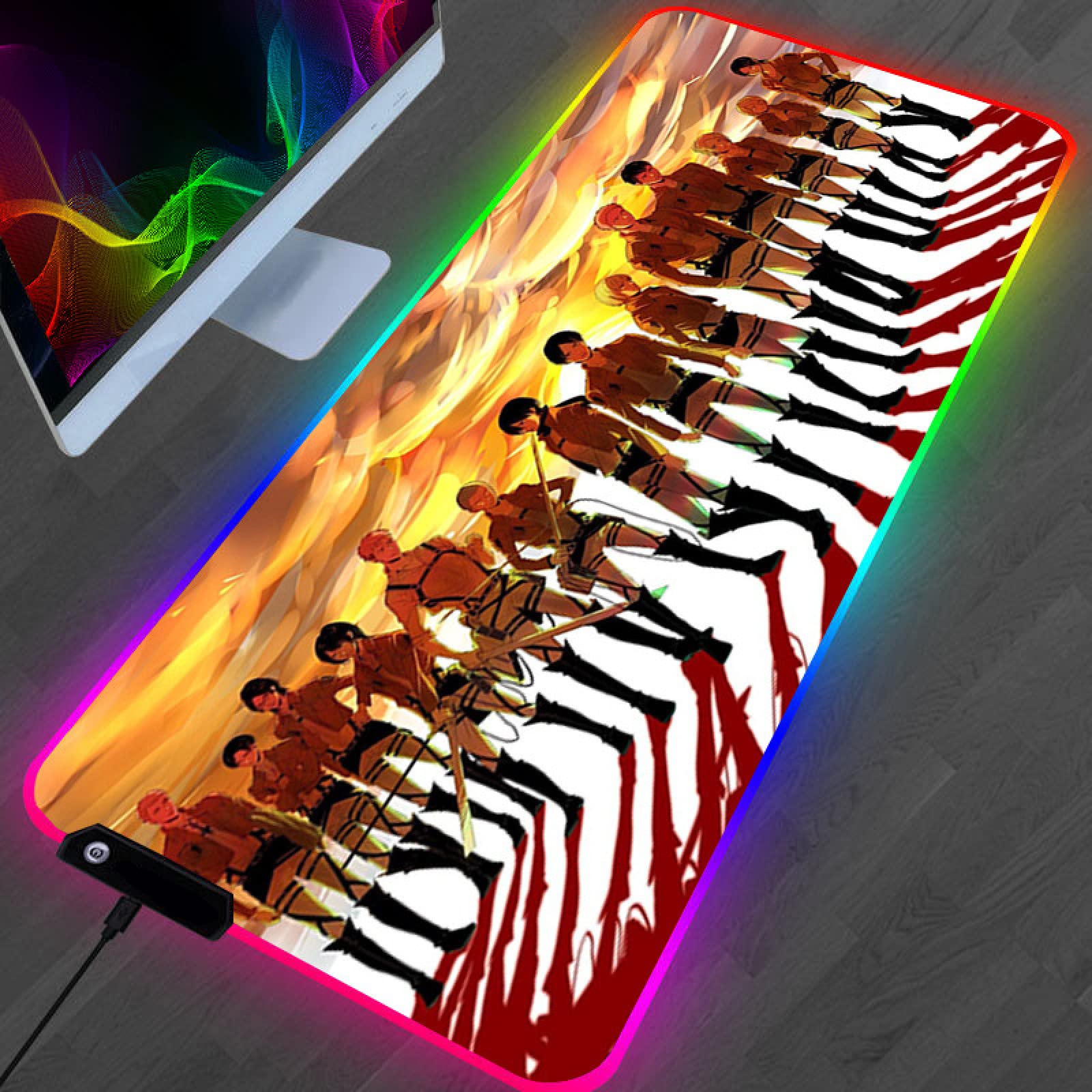 Anime Levi Ackerman XXL RGB Gaming Mouse Pad - 11.8x27.6 Inch LED Mouse Mat for PC Gamers with Eren Yeager Design | Perfect for Esports, Streaming & Anime Enthusiasts