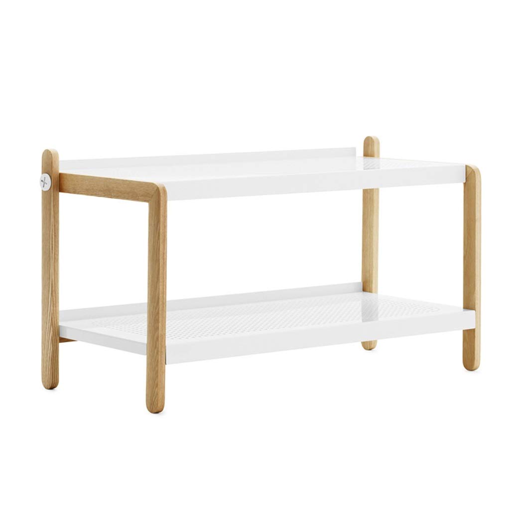 LLRYN 2-Tier Industrial Shoe Storage Bench - Wood Look Metal Frame Entryway Organizer for Shoes, Boots & Accessories - Easy Assembly White Shoe Rack for Hallway, Living Room & Bedroom Decor