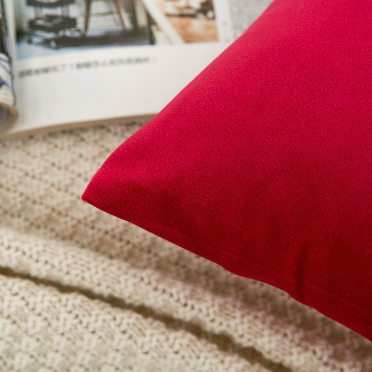 RainRoad Velvet Decorative Throw Pillow Covers Set of 2 - 12x20 Inch Soft Square Red Cushion Covers for Sofa, Couch, Bed & Chair - Perfect for Living Room Decor, Bedroom Accents & Home Styling