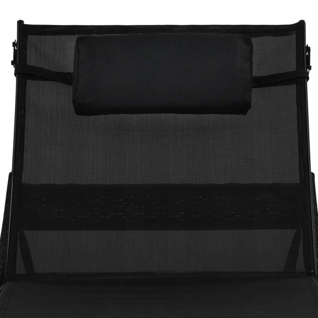 FAMIROSA Black Poly Rattan Sun Lounger with Pillow - Outdoor Patio Furniture for Poolside, Beach, Garden Relaxation
