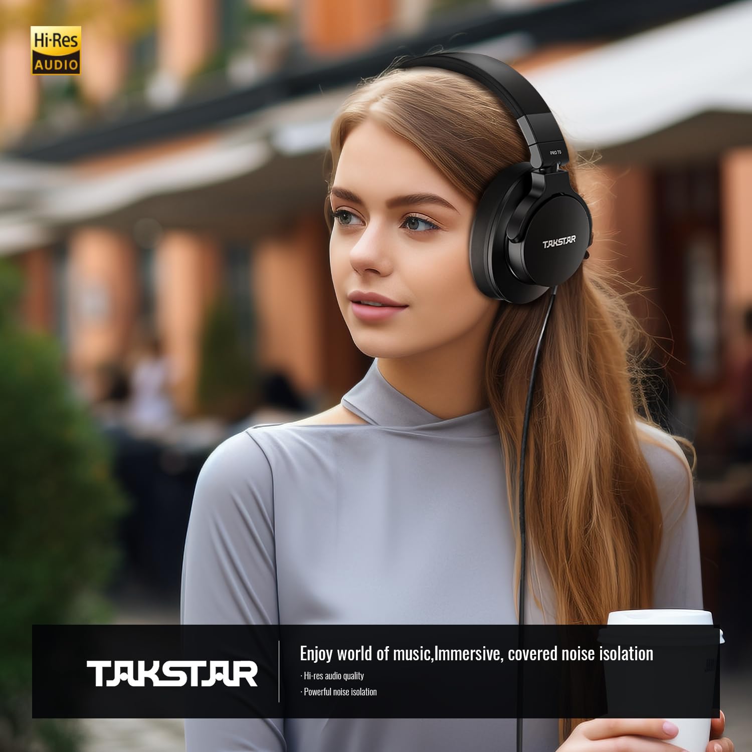 TAKSTAR PRO70 On-Ear Headphones - 40mm NdFeB Driver, HiFi Bass, Noise Isolation for Studio Recording & Music