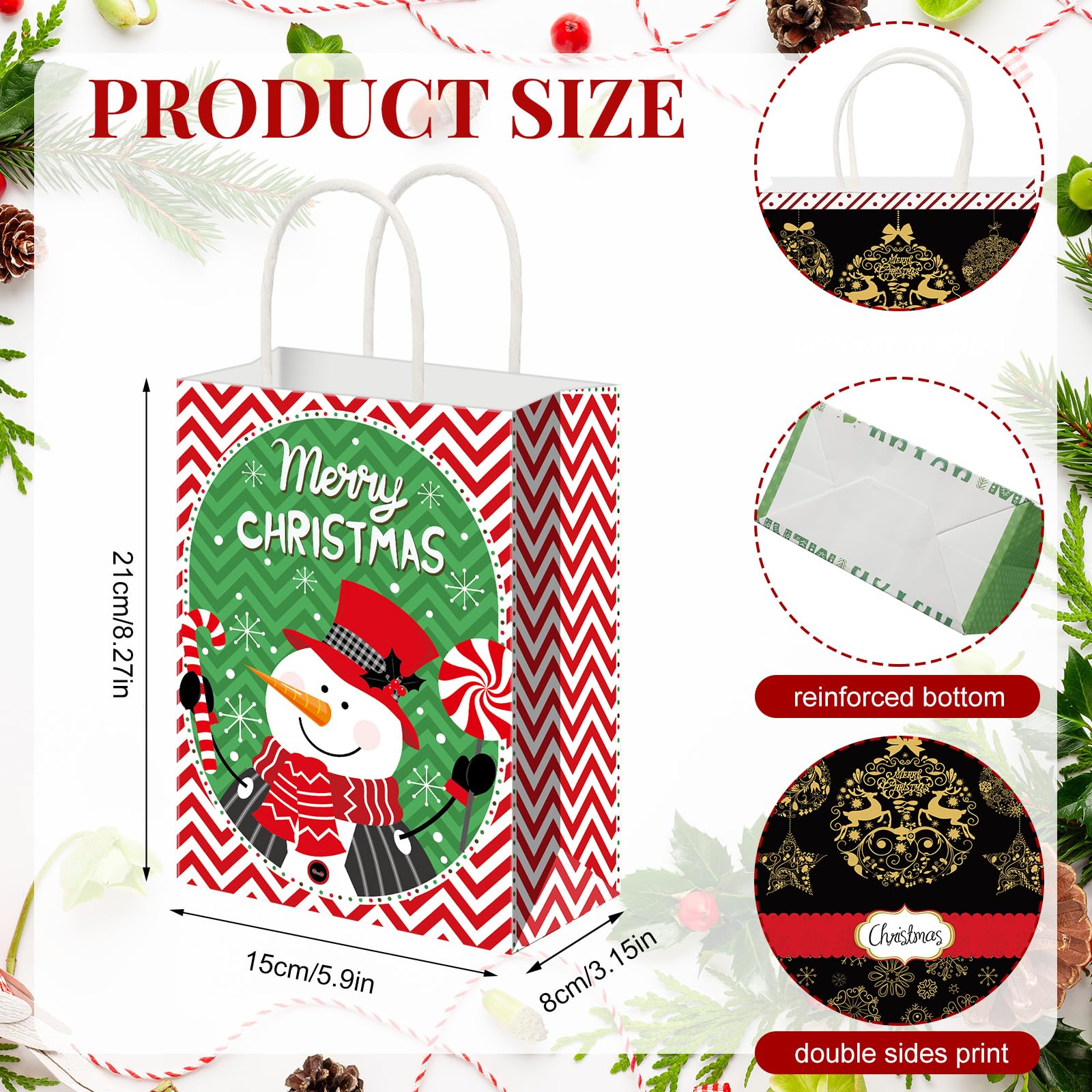 40 Pack Small Christmas Gift Bags with Handles - Kraft Paper Holiday Favor Bags with Tissue Paper (8.27x5.91x3.15 Inch) - Perfect for Xmas Party Favors, Stocking Stuffers & Holiday Gift Wrapping