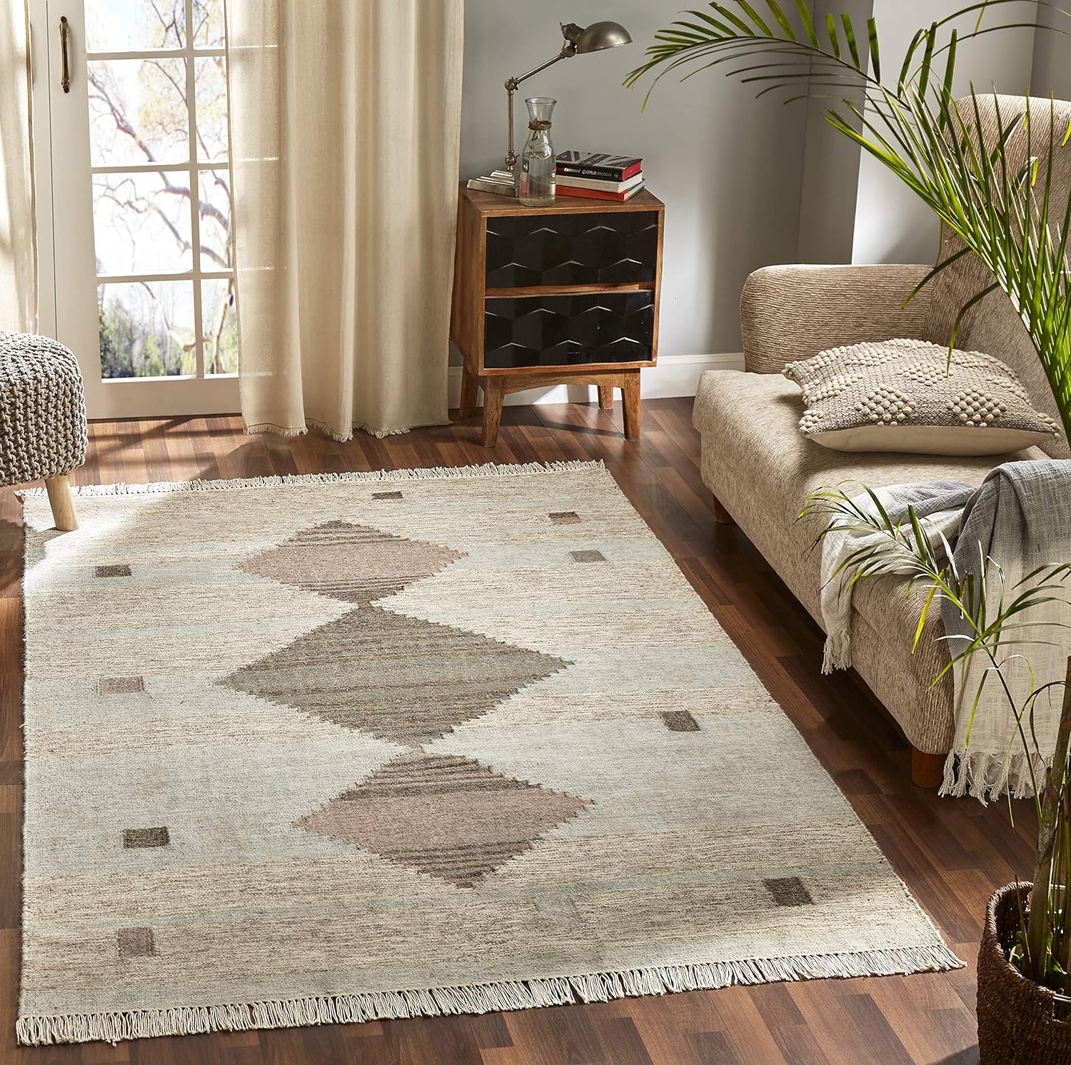 Eco-Friendly Sayah Handwoven Wool & Cotton Geometric Area Rug - Soft Non-Slip Living Room Rug for Bedroom, Nursery & Home Decor