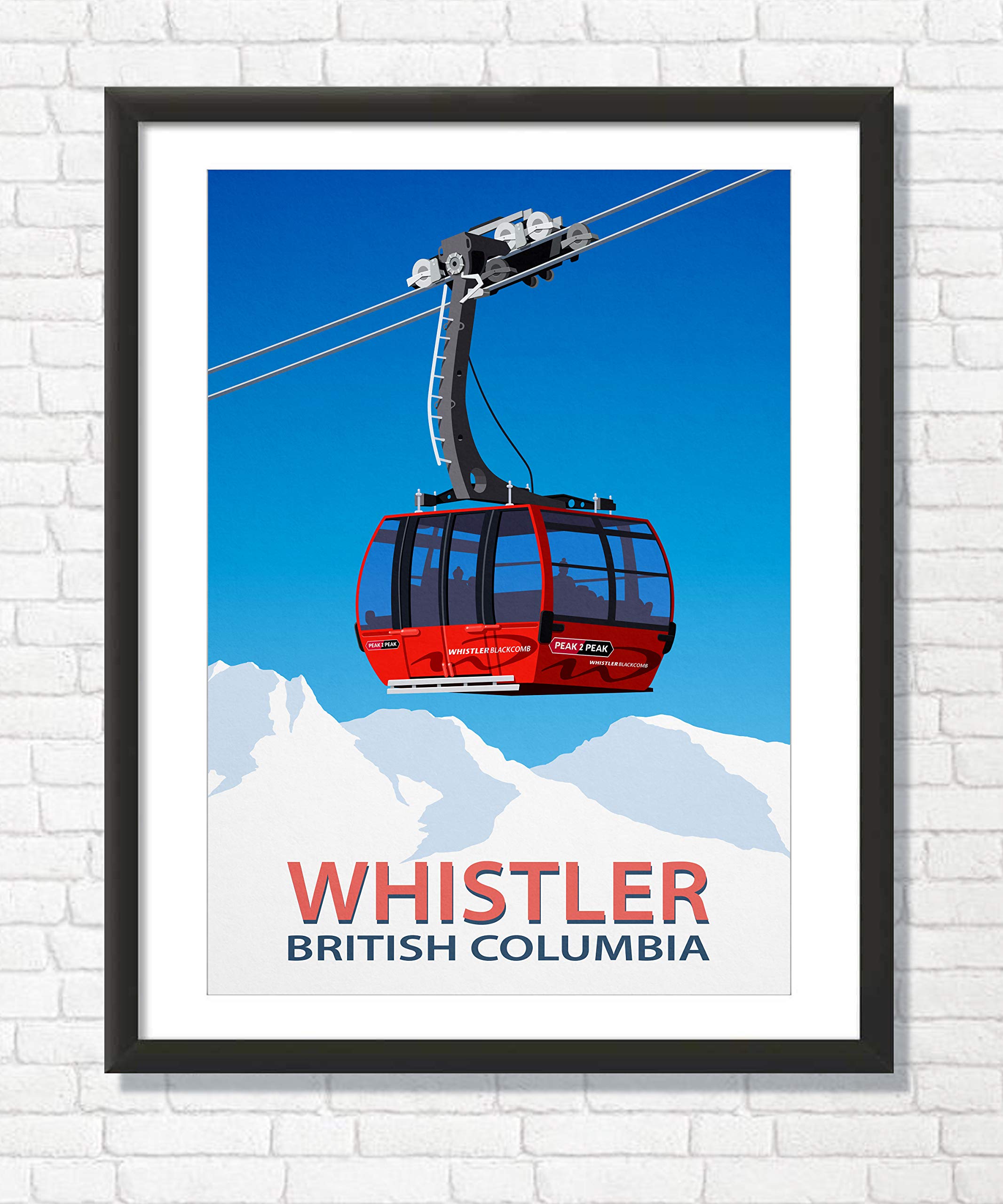 Whistler Blackcomb Ski Resort Canada - Mountain Cable Car Wall Art Poster (8.3x11.7 inches) - Perfect for Ski Lodge, Cabin & Winter Sports Room Decor