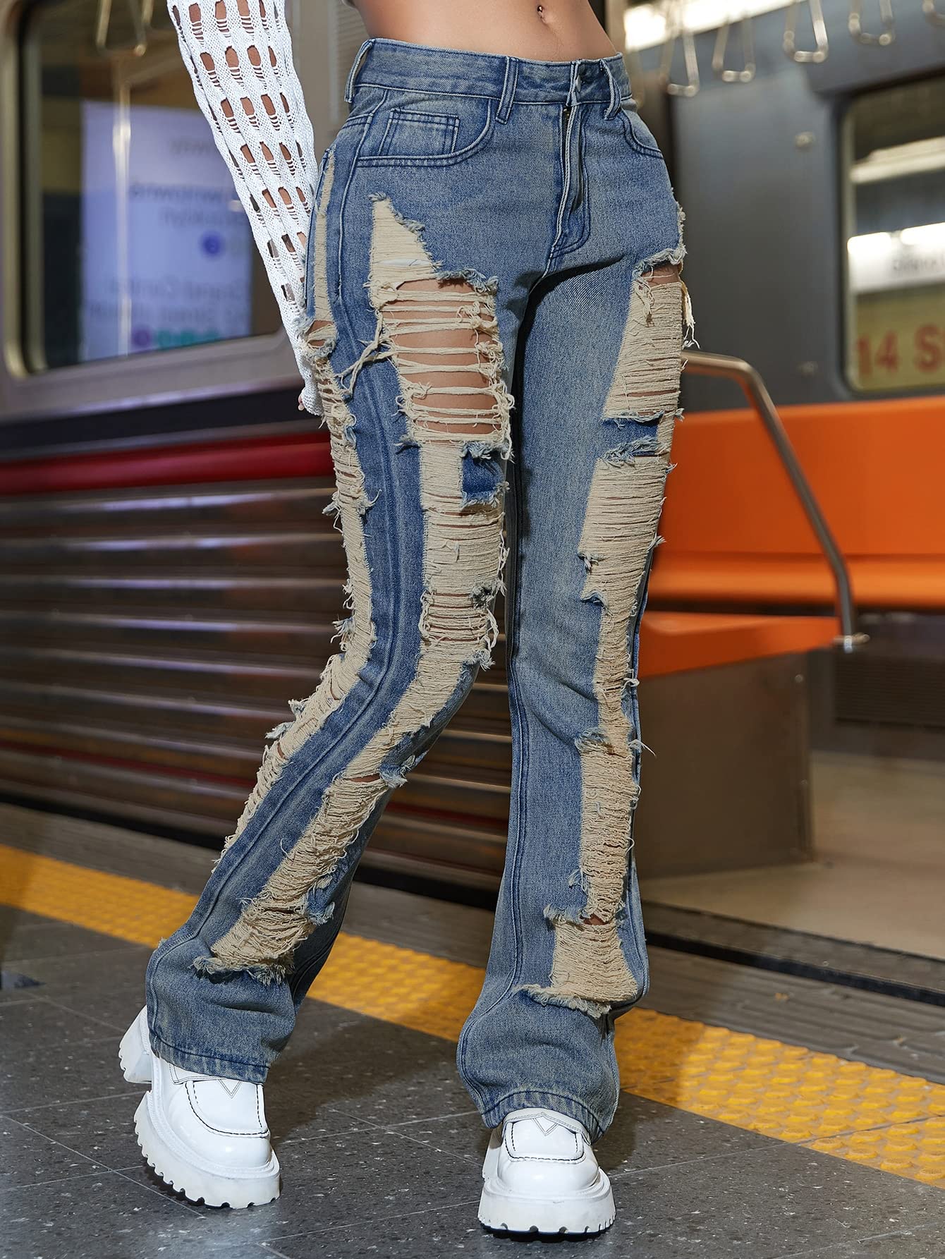 Verdusa Women's High Waist Straight Leg Ripped Jeans - Distressed Denim Pants for Casual Wear, Street Style & Everyday Outfits