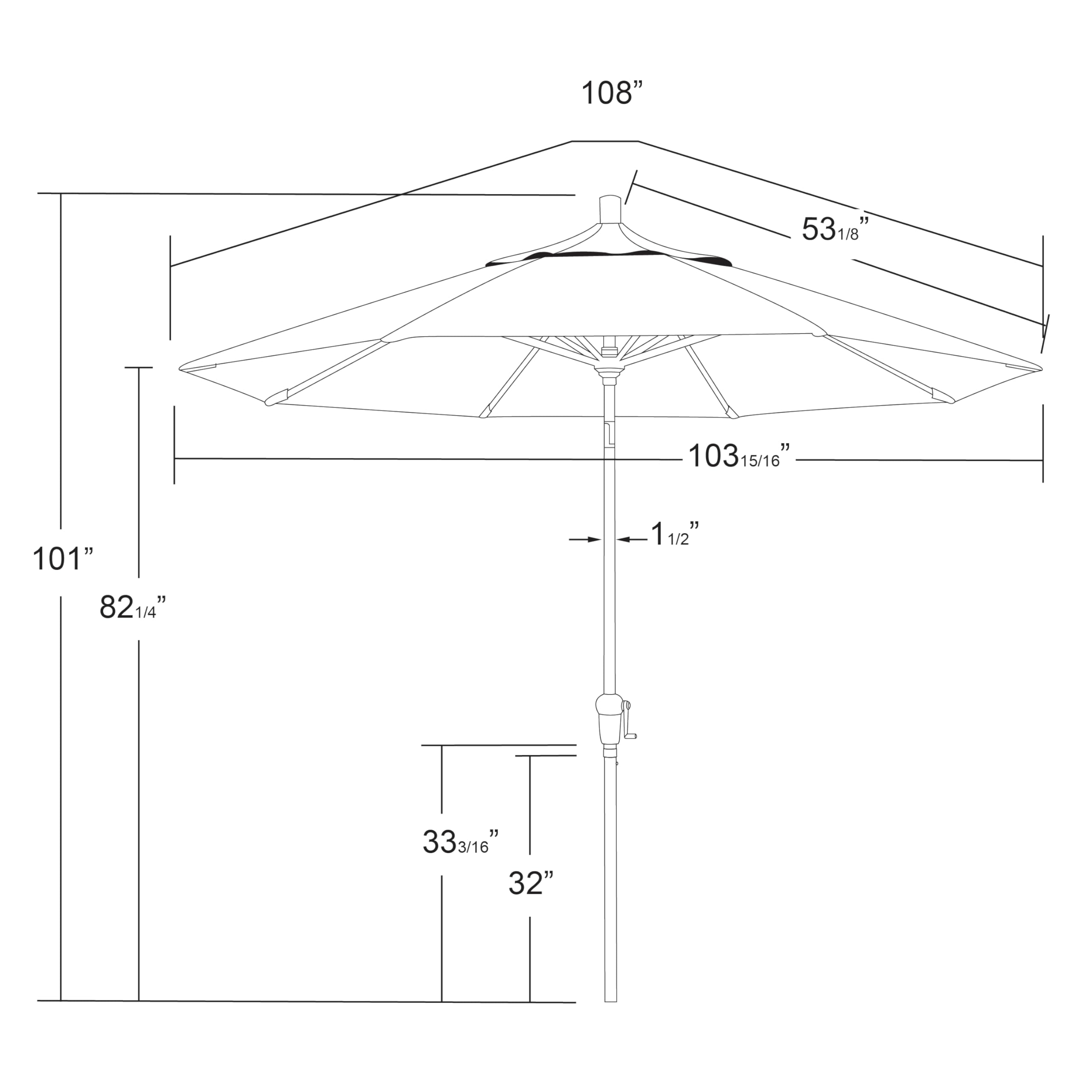 9' Round California Umbrella with Crank Lift & Auto Tilt - Bronze Aluminum Market Umbrella for Patio, Garden, Poolside & Outdoor Dining