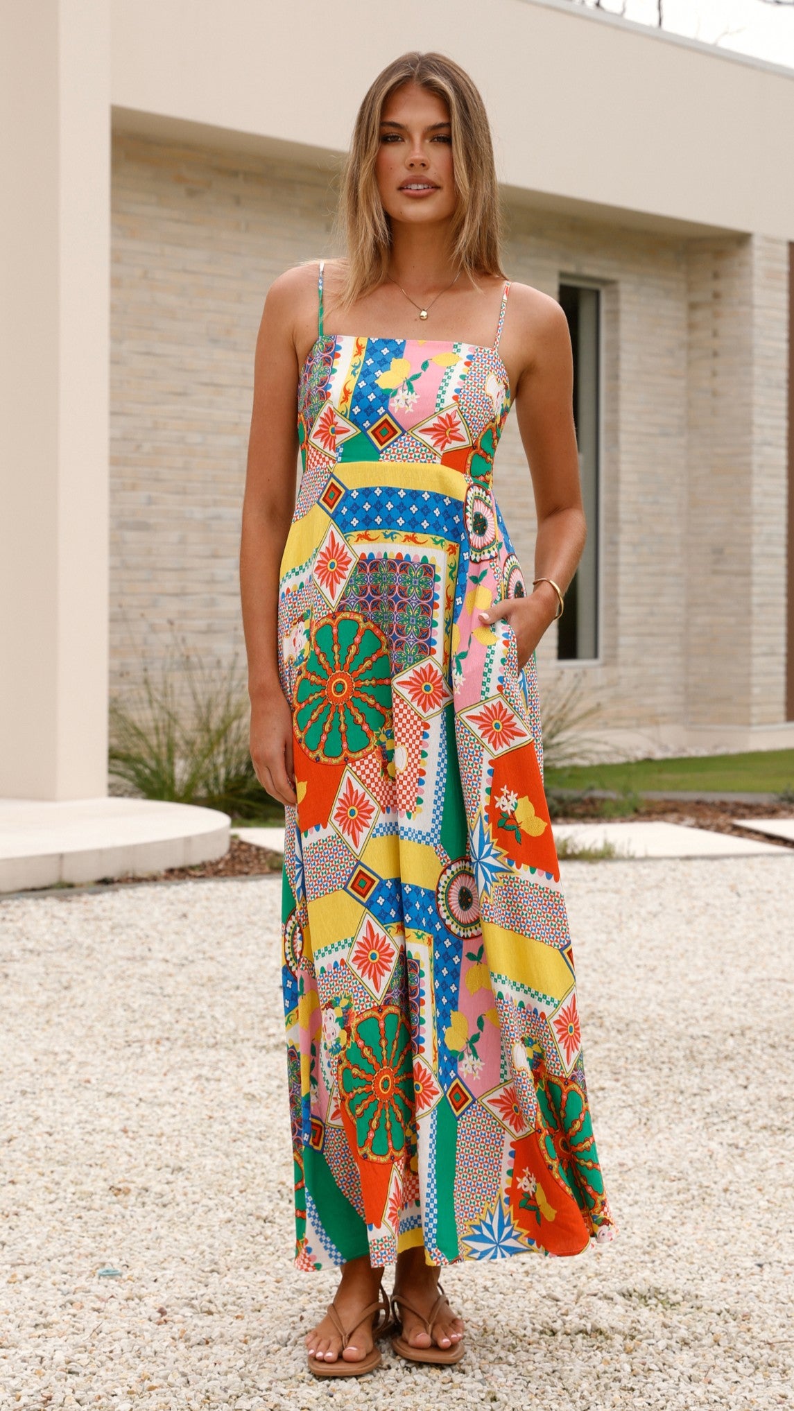 Jaylene Maxi Dress with Dazzle Print - Flowy Long Summer Dress for Women, Beach Wedding & Vacation Outfit