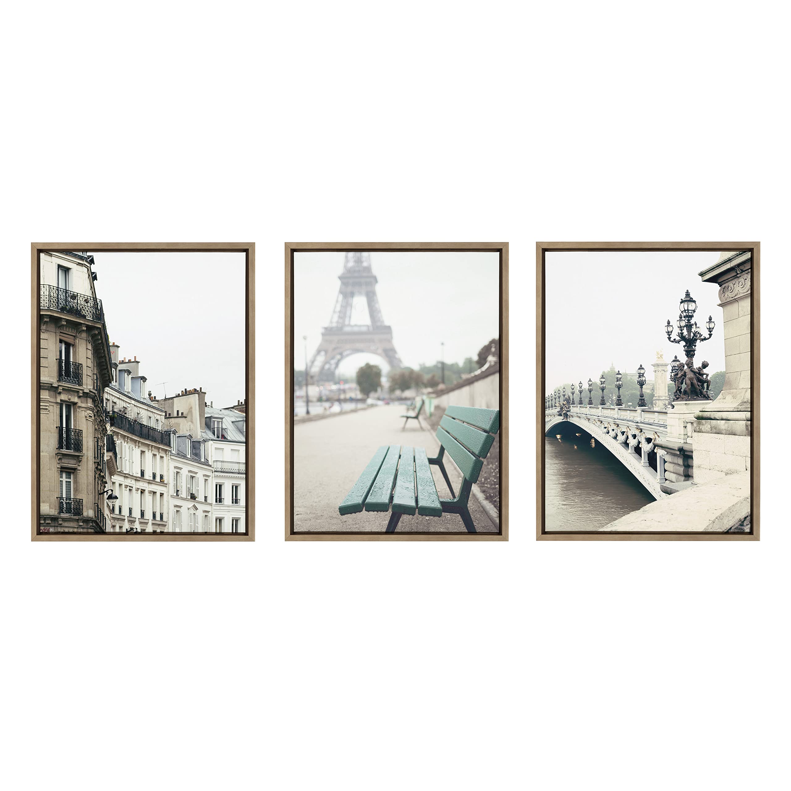 Caroline Mint Framed Canvas Wall Art - Paris Eiffel Tower & Pont Alexandre III Travel Scene, 18x24 Gold, French Decorative Art for Living Room, Bedroom or Office Décor | Perfect Gift for Travel Lovers