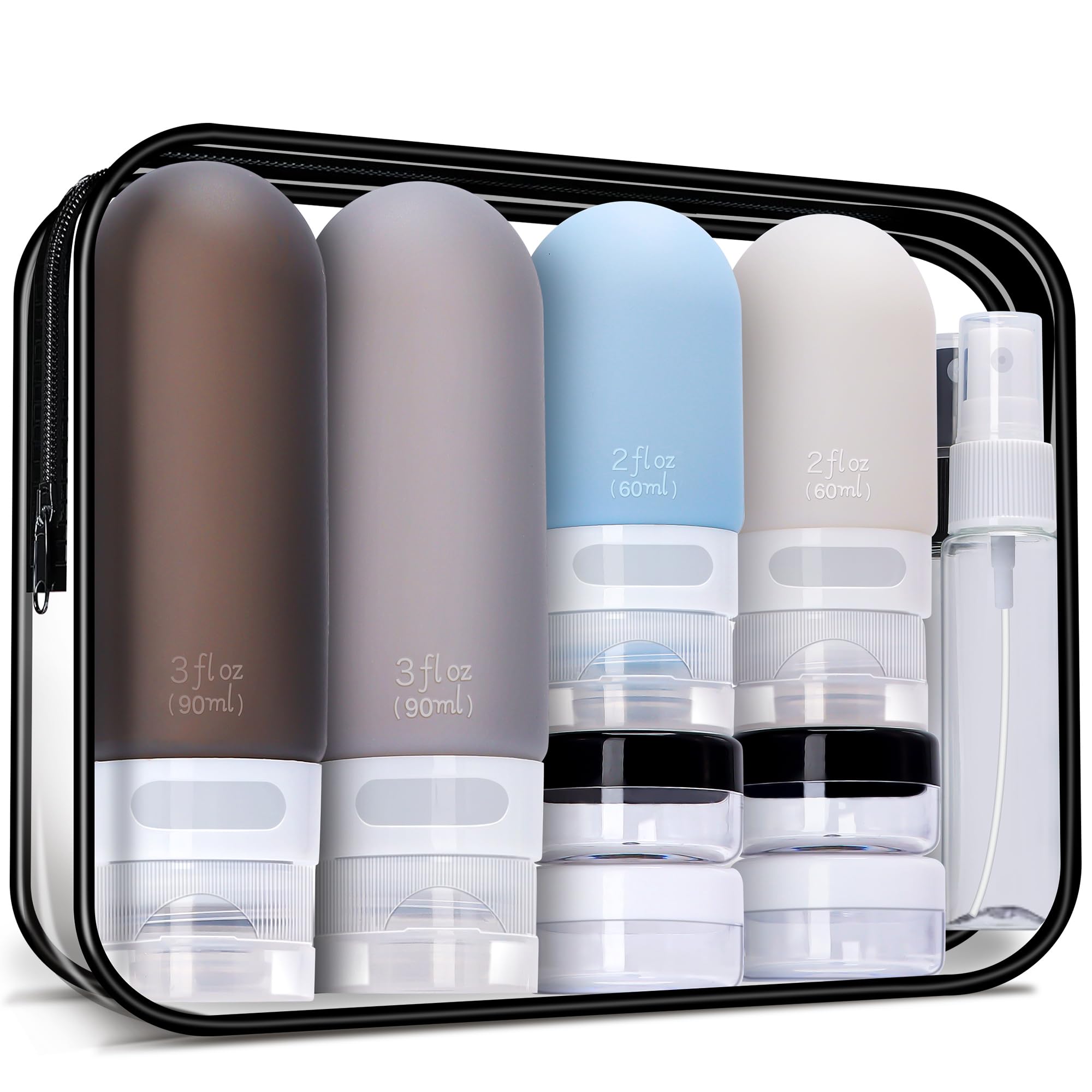 18-Piece Travel Size Toiletries Set - Leak Proof Silicone Travel Bottles for Shampoo & Conditioner (TSA Approved) - Perfect for Air Travel, Gym & Vacation Essentials - Black Pack