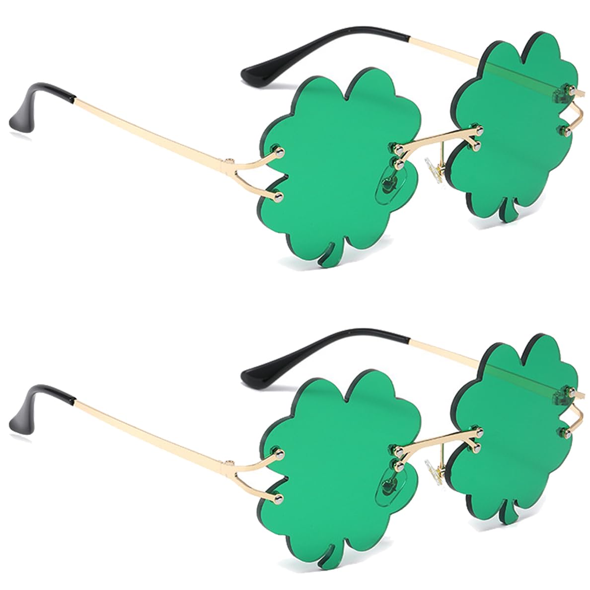 2 Pairs St. Patrick's Day Shamrock Sunglasses - Irish Green Four Leaf Clover Glasses for Leprechaun Costume & Party Accessories - Fun Festival, Parade, and Themed Event Eyewear