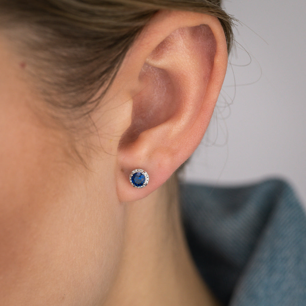 0.64 Carat Lab-Created Sapphire and Diamond Stud Earrings in 9K White Gold - Elegant Gift for Women, Perfect for Weddings & Special Occasions