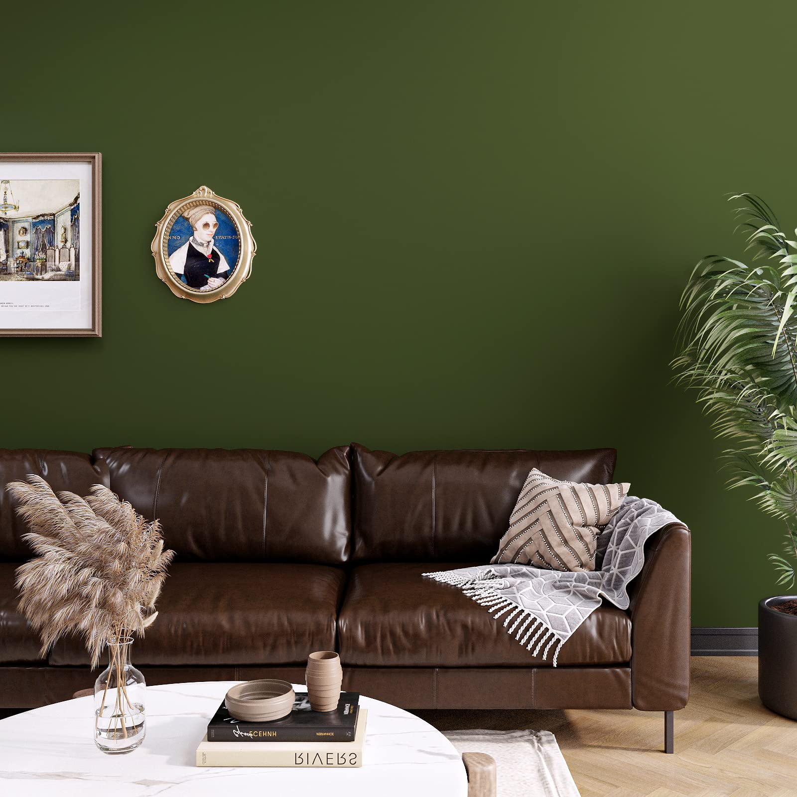 VEELIKE Olive Green Peel and Stick Wallpaper - 15.7''x118'' Waterproof Removable Vinyl Contact Paper for Cabinets, Walls, Shelves - Self Adhesive Wallpaper for Bedroom, Bathroom, Kitchen Countertops & Home Decor
