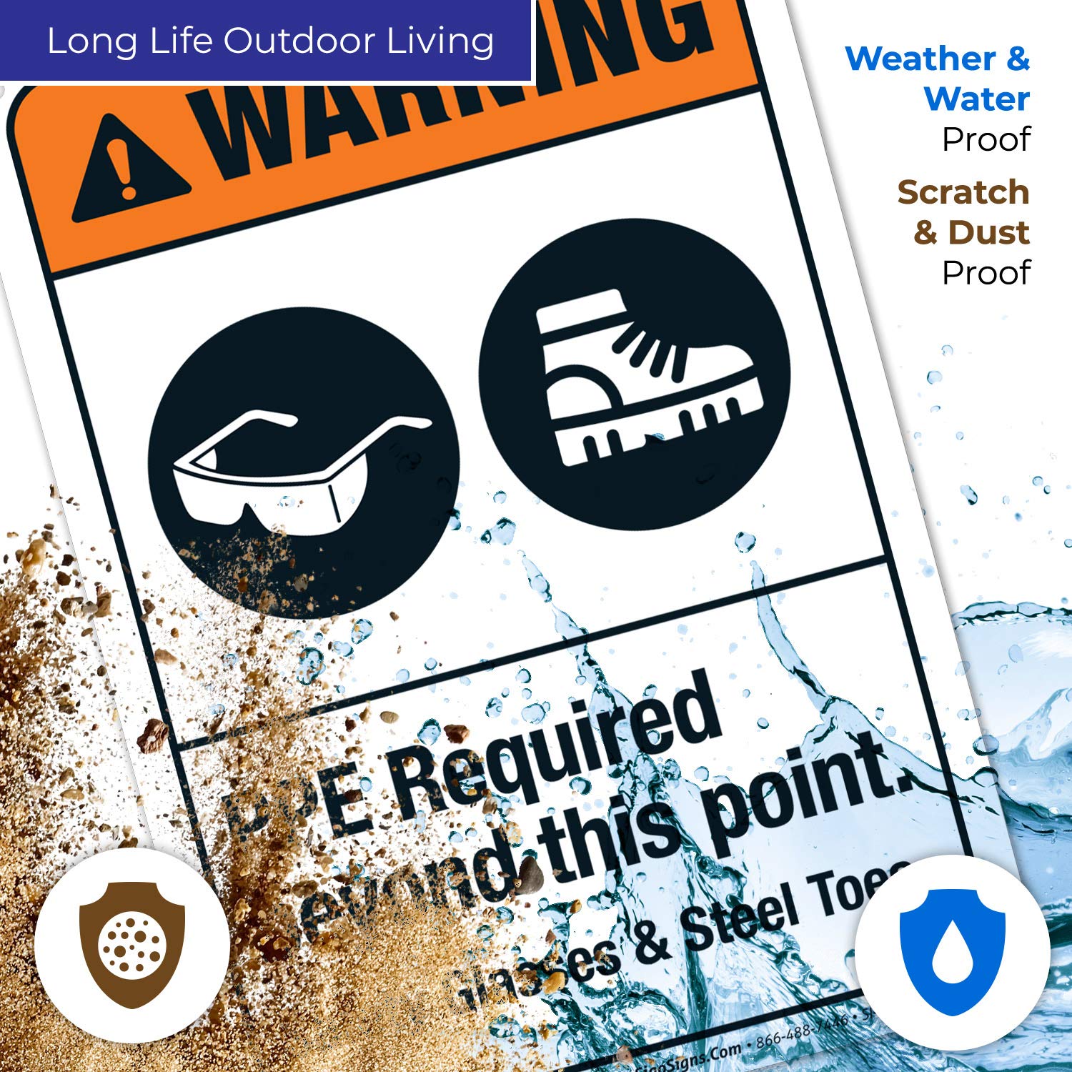 ANSI Warning Sign - PPE Required Beyond This Point Safety Glasses & Steel Toes Sign | 10x7 Inches Rust-Free .040 Aluminum | Fade-Resistant for Indoor/Outdoor Use | Made in USA | Workplace Safety & Construction Site Signage