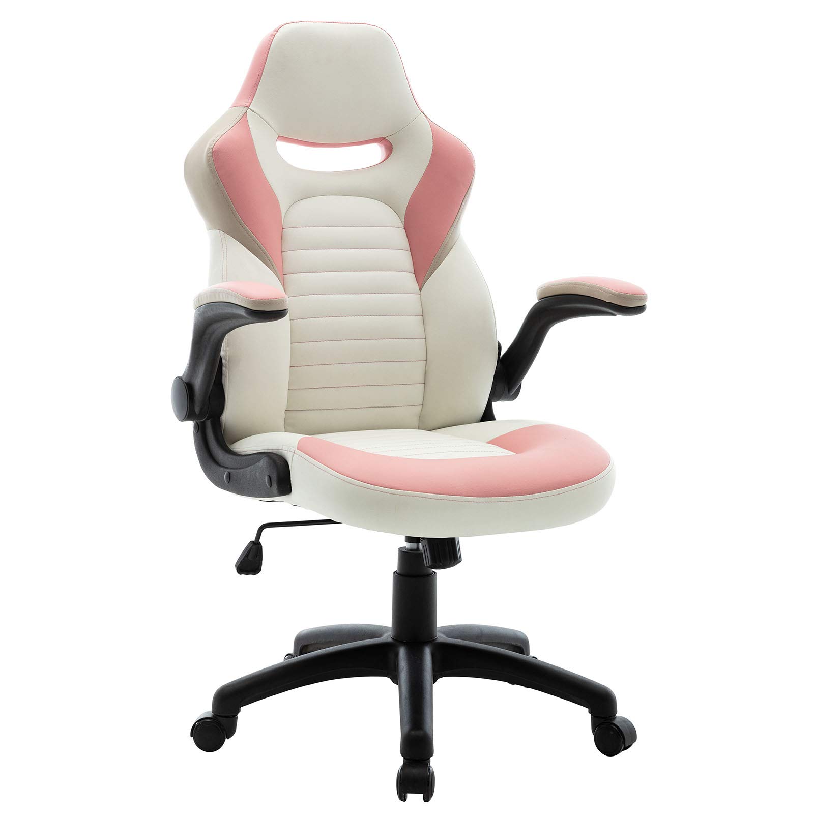 Ergonomic Pink Gaming Chair with Flip-Up Arms - PU Leather Racing Computer Chair for Women & Girls - Perfect for Gaming, Streaming & Office Work